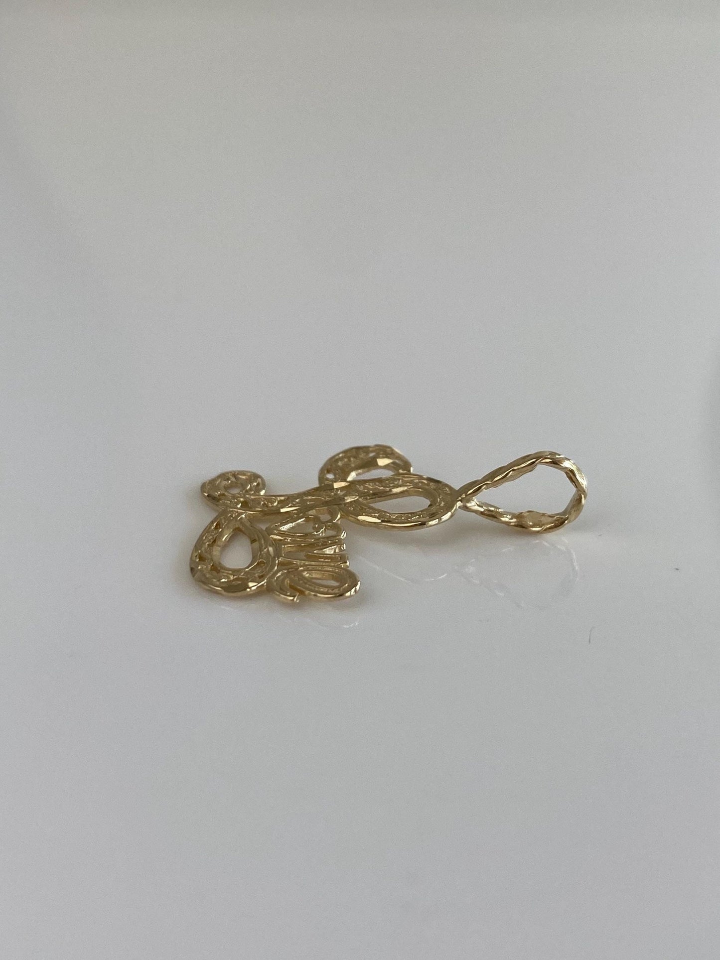 Vintage Solid 14k Yellow Gold Diamond Cut Open Work 'Love' Charm
