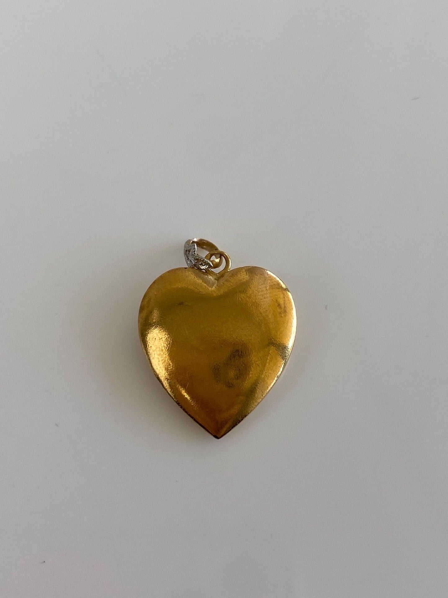 Vintage 23k White & Yellow Gold Red Cubic Zirconia Clear Sapphire Seed Pearl Heart Charm