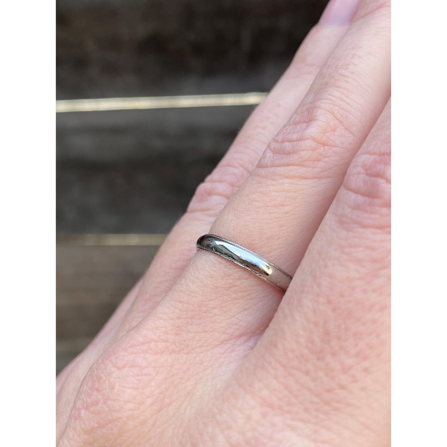 Vintage Solid 18k White Gold Miligrain Ring Band - Size 6.5