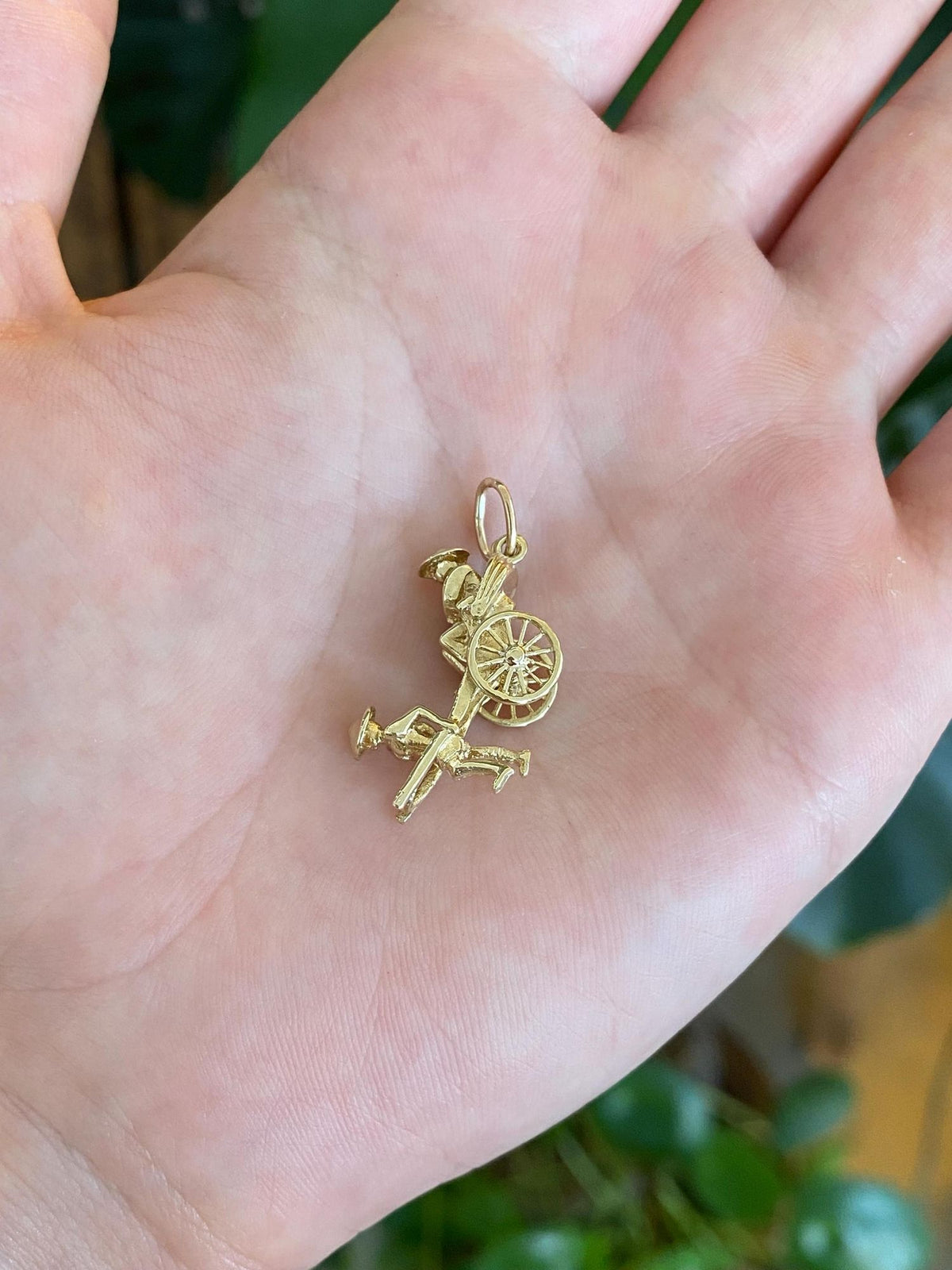 Vintage Solid 14k Yellow Gold Articulated Rickshaw Charm