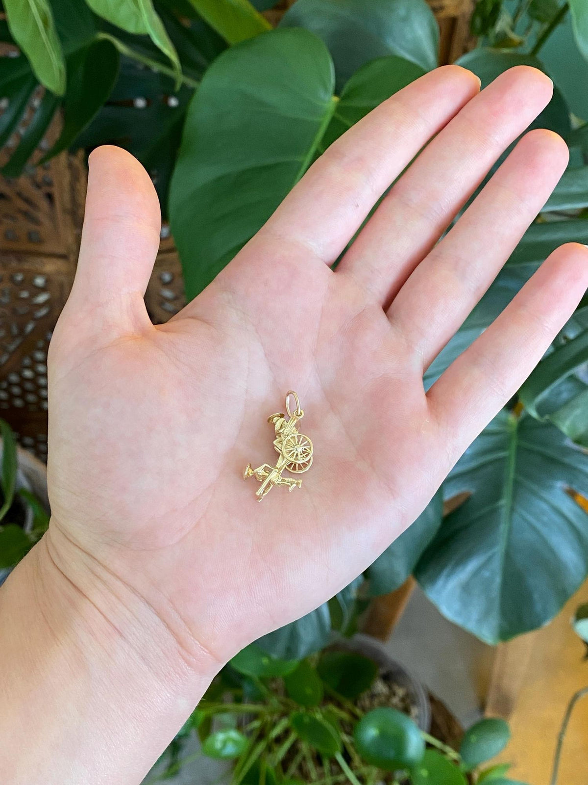 Vintage Solid 14k Yellow Gold Articulated Rickshaw Charm