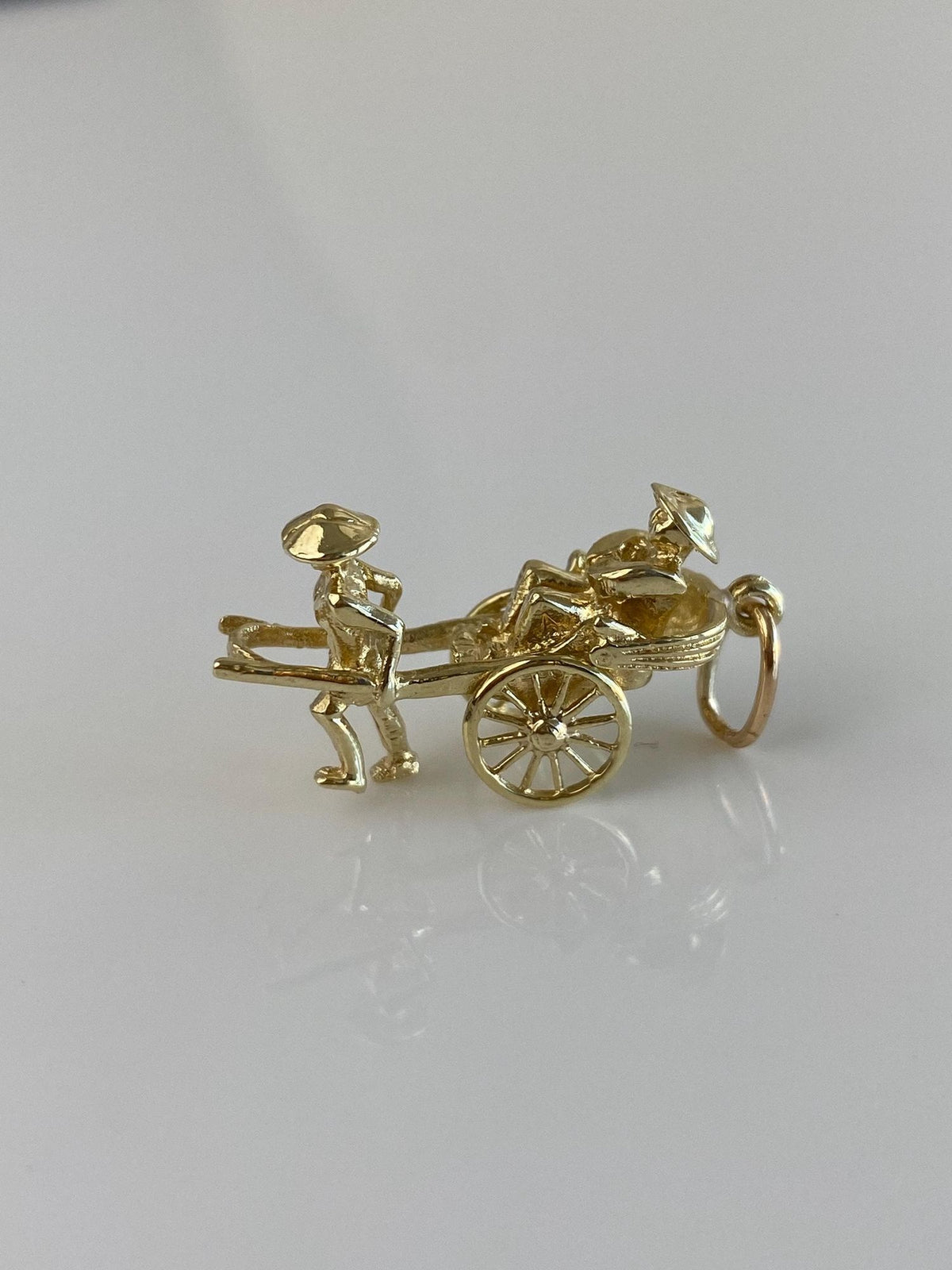 Vintage Solid 14k Yellow Gold Articulated Rickshaw Charm