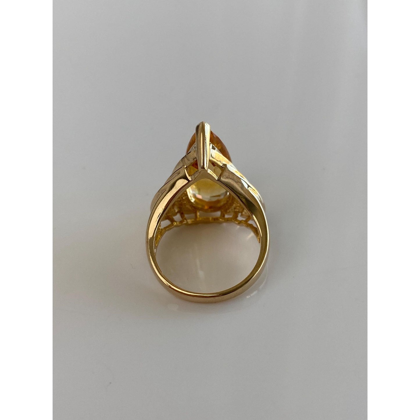 Vintage Solid 14k Yellow Gold Citrine Teardrop Fluted Ring - Size 5.75