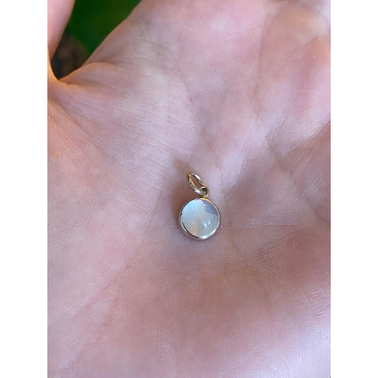 Vintage Solid 14k White Gold White Moonstone Cufflink Conversion Charm