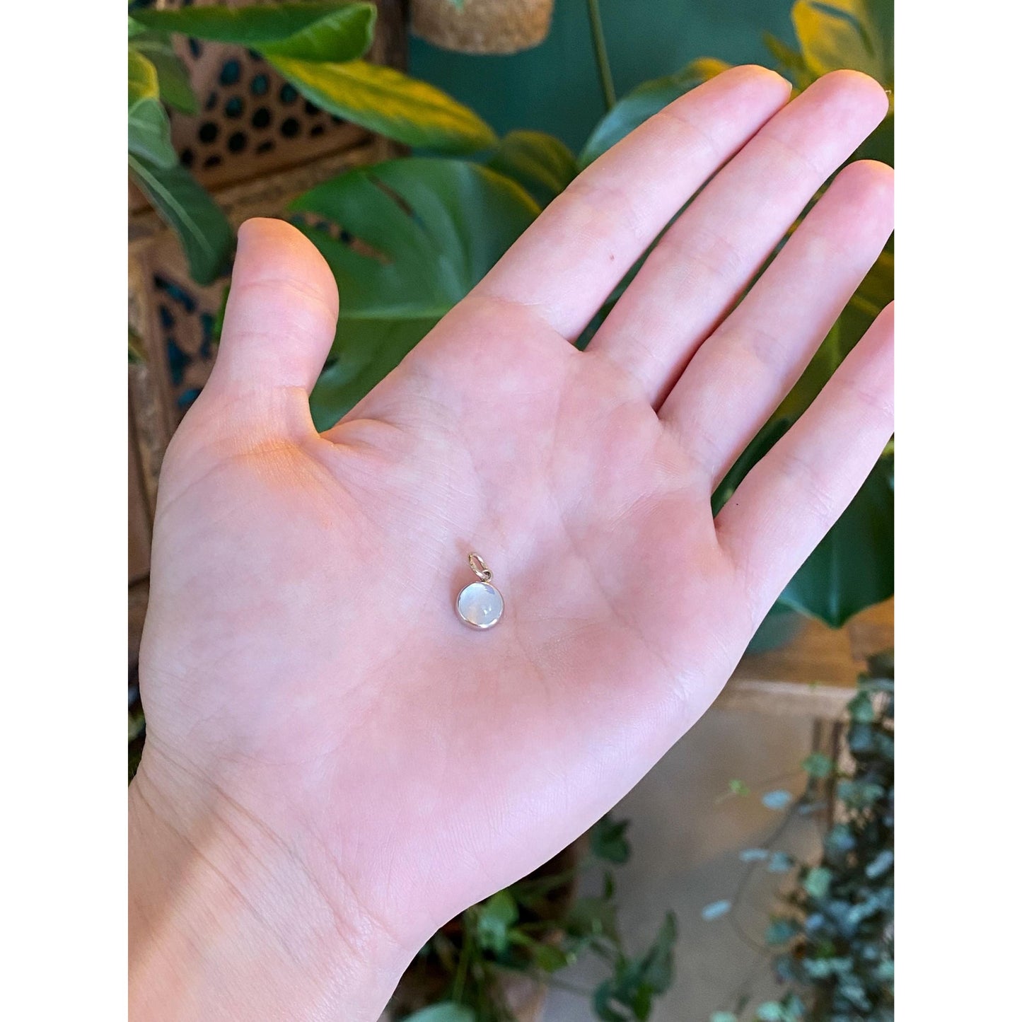 Vintage Solid 14k White Gold White Moonstone Cufflink Conversion Charm