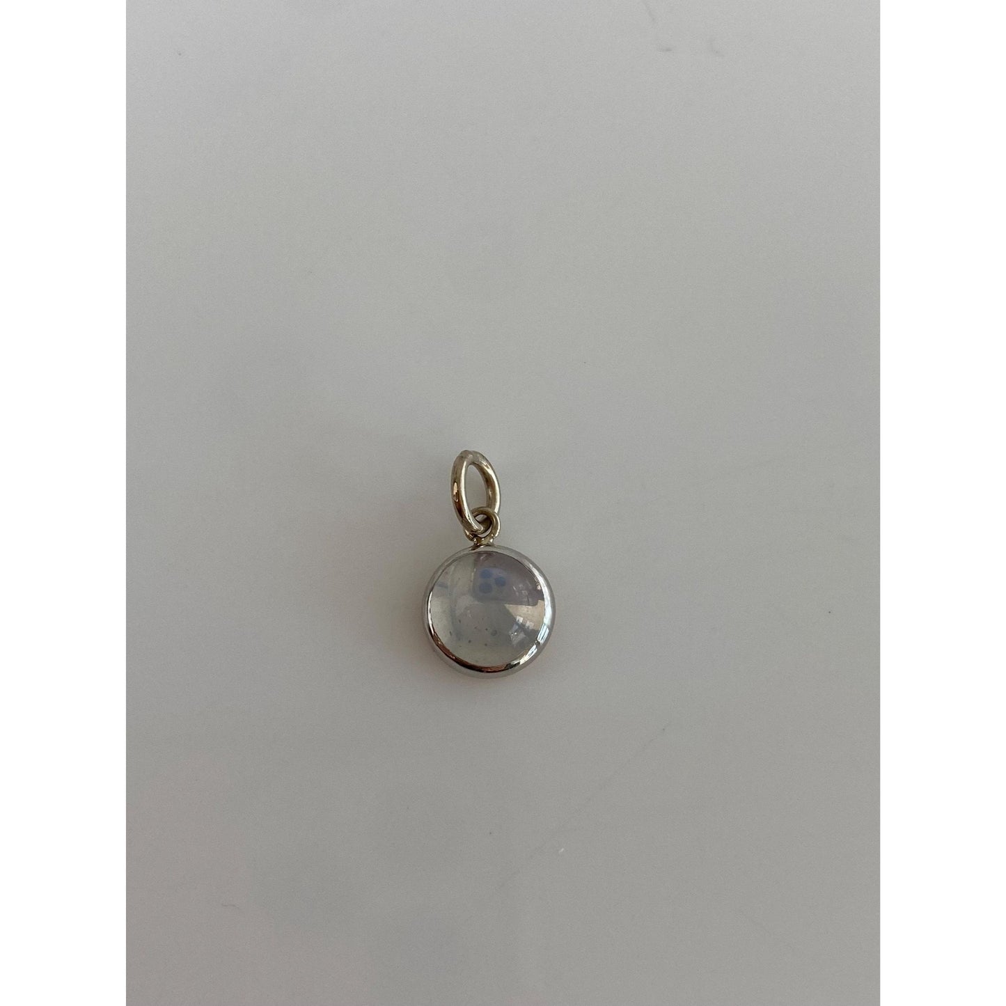 Vintage Solid 14k White Gold White Moonstone Cufflink Conversion Charm