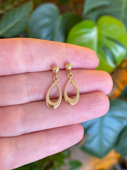 Vintage 14k Yellow Gold Open Teardrop Dangle Stud Earrings
