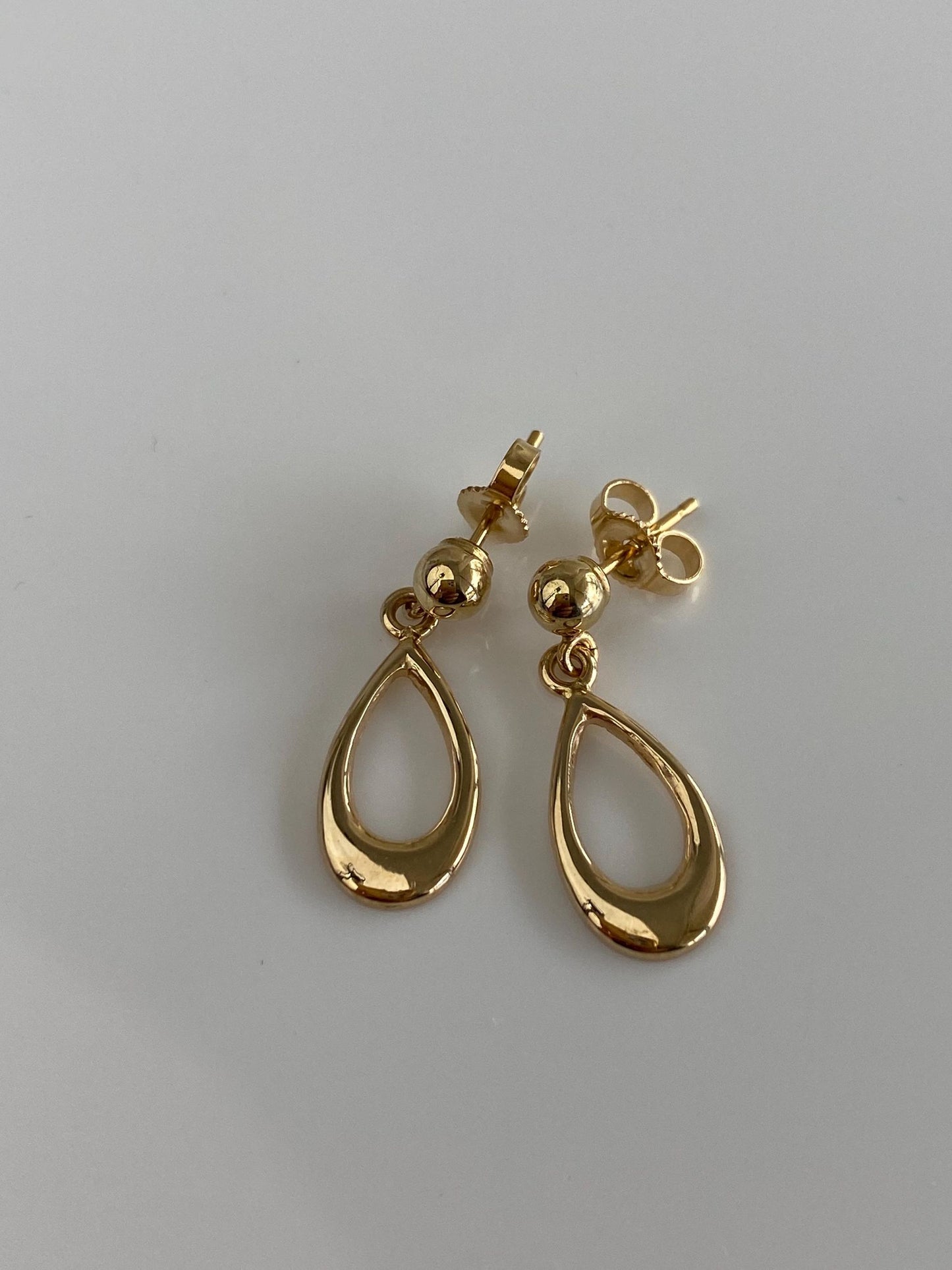Vintage 14k Yellow Gold Open Teardrop Dangle Stud Earrings
