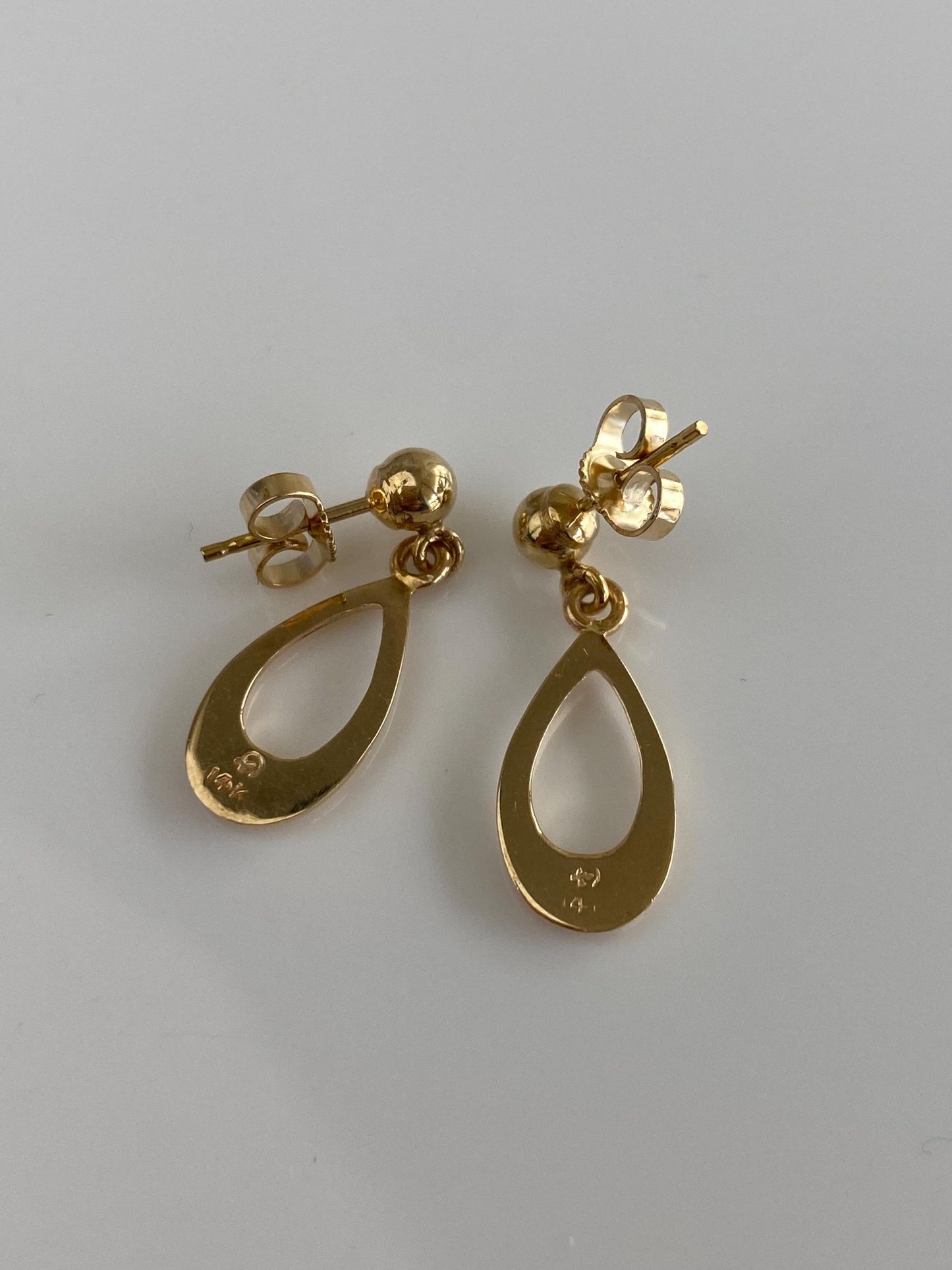 Vintage 14k Yellow Gold Open Teardrop Dangle Stud Earrings