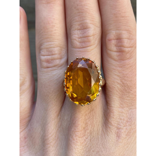 Vintage Solid 14k Yellow Gold Orange Sapphire Ring - Size 9