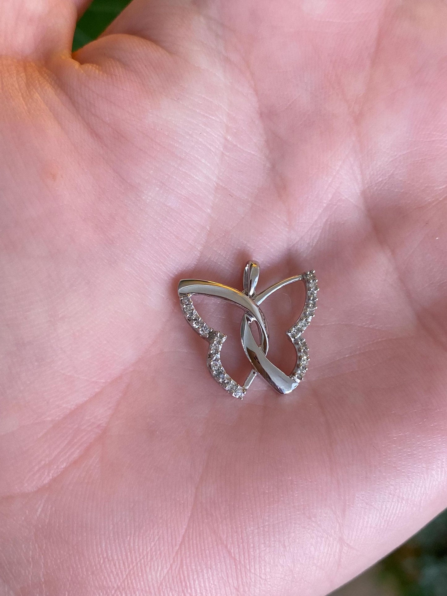 Vintage Solid 10k White Gold Diamond Butterfly Charm