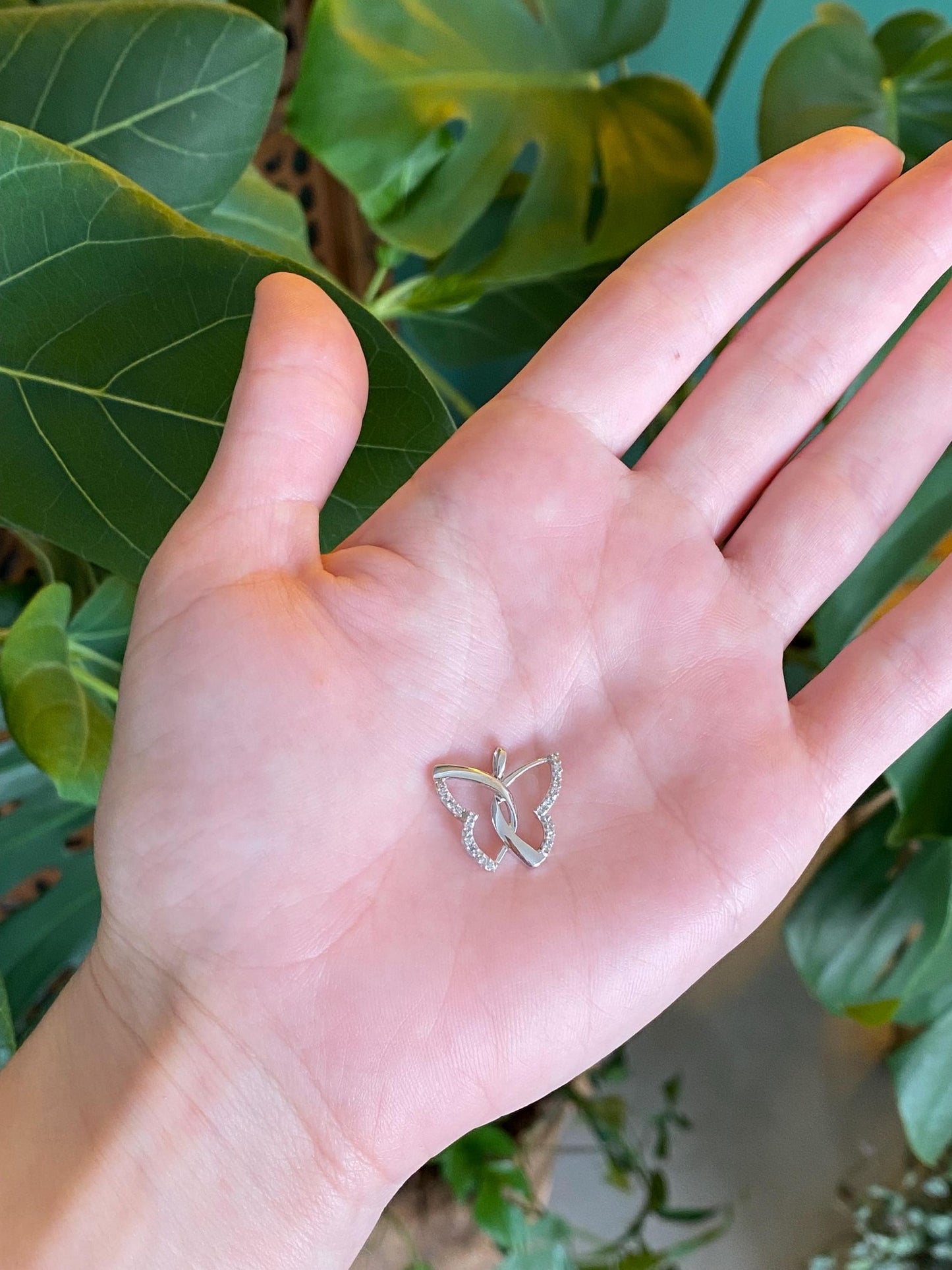 Vintage Solid 10k White Gold Diamond Butterfly Charm