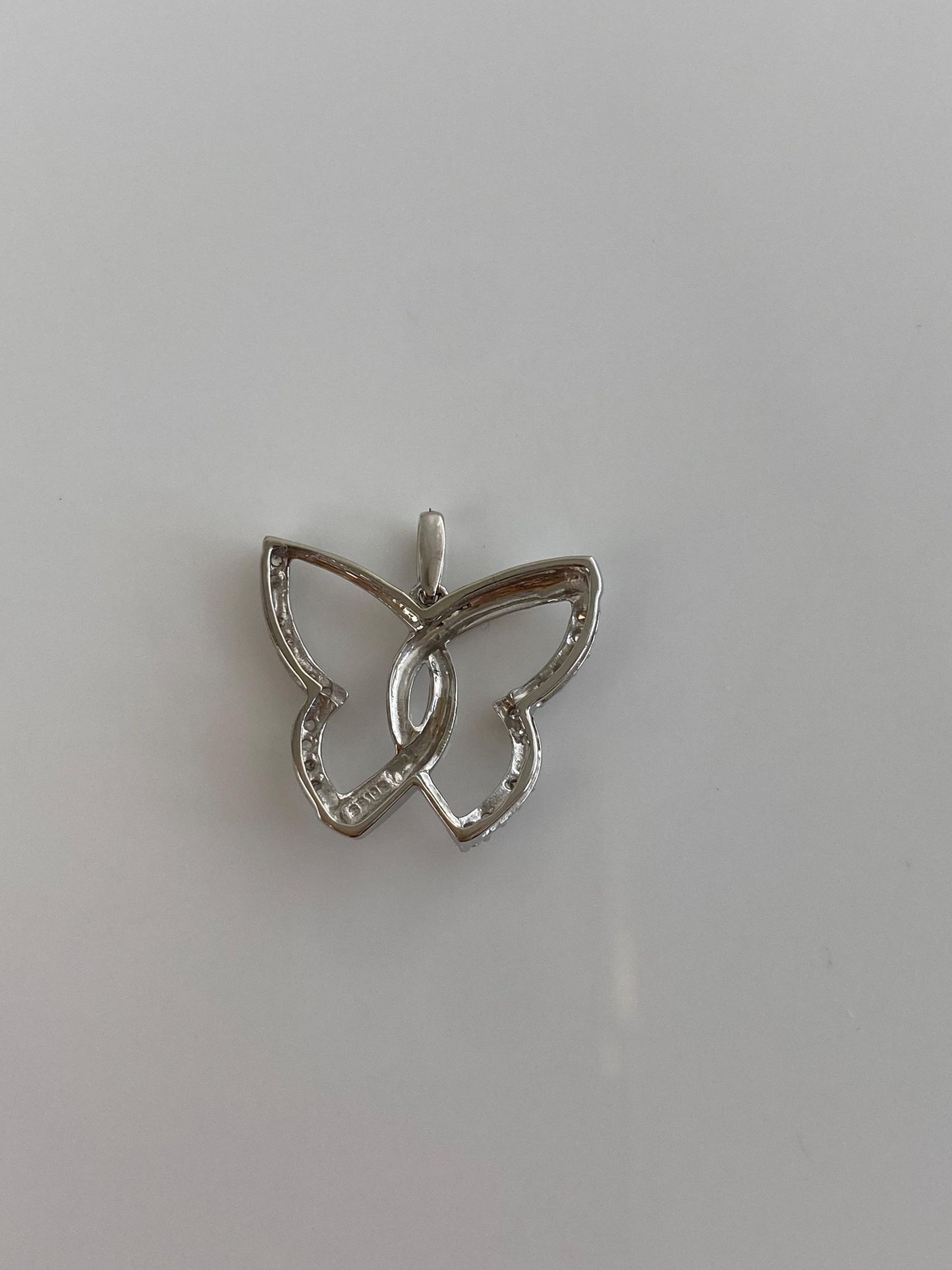 Vintage Solid 10k White Gold Diamond Butterfly Charm