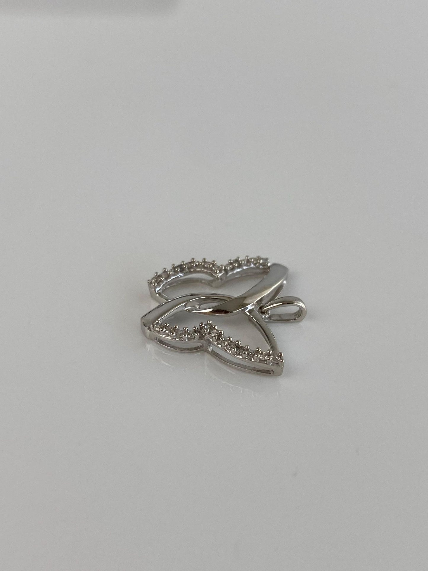 Vintage Solid 10k White Gold Diamond Butterfly Charm