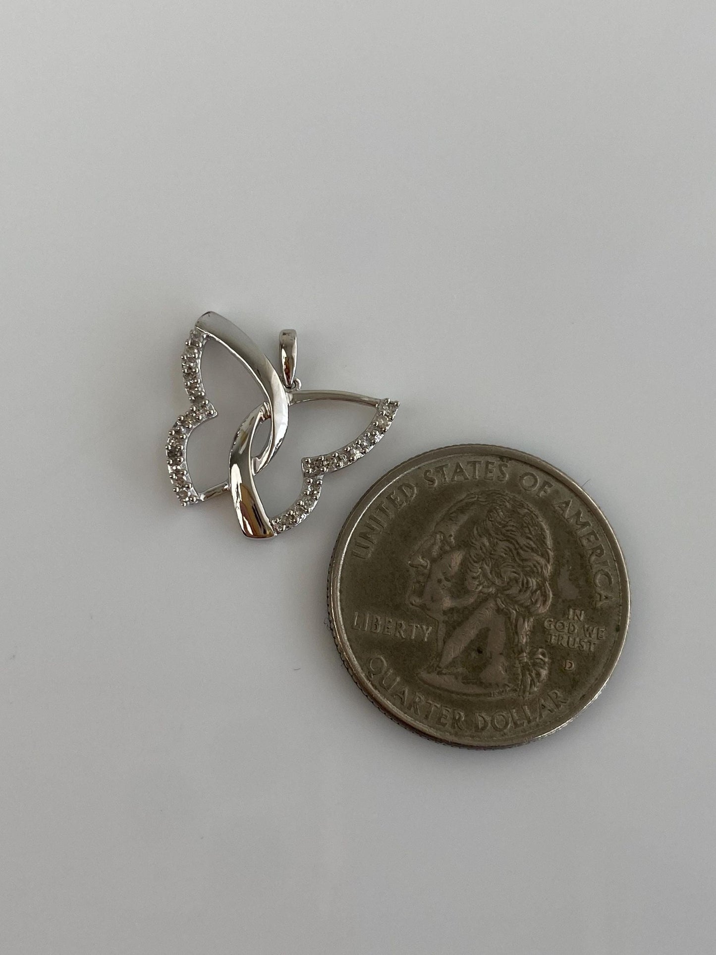 Vintage Solid 10k White Gold Diamond Butterfly Charm