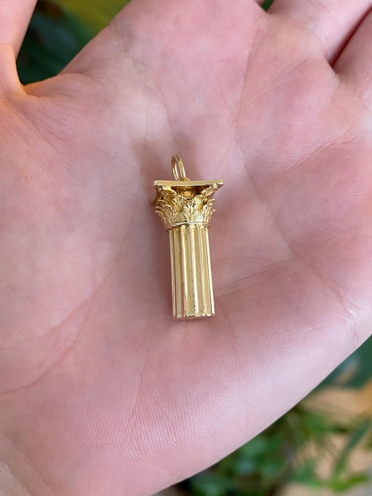 Vintage 18k Yellow Gold Large Column Charm