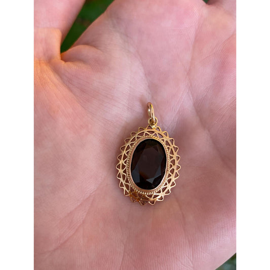 Vintage Solid 14k Yellow Gold Smokey Quartz Charm