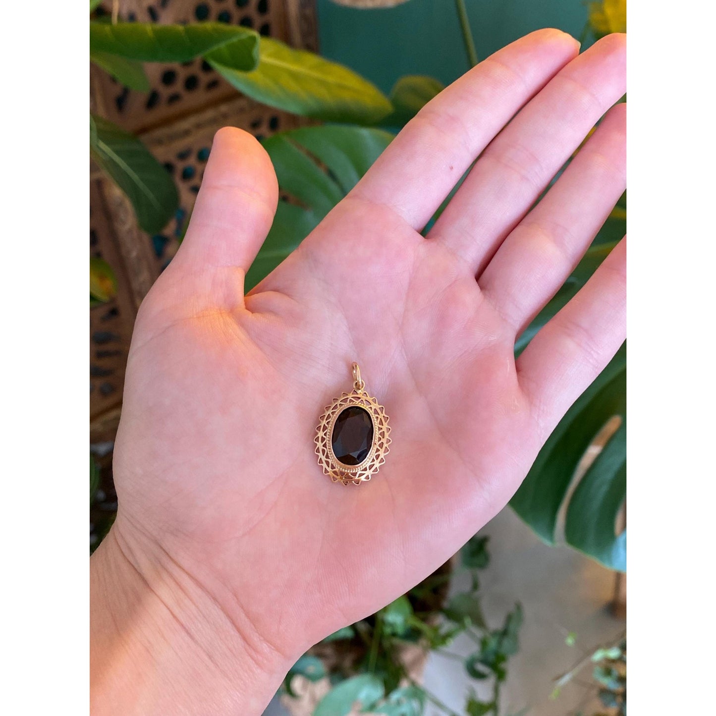 Vintage Solid 14k Yellow Gold Smokey Quartz Charm