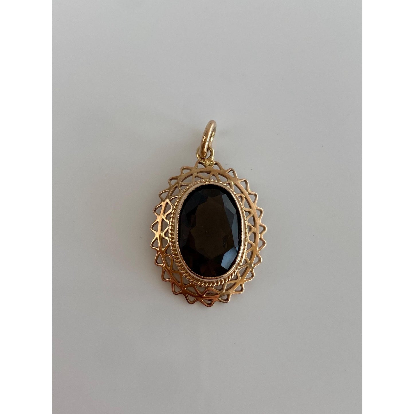 Vintage Solid 14k Yellow Gold Smokey Quartz Charm
