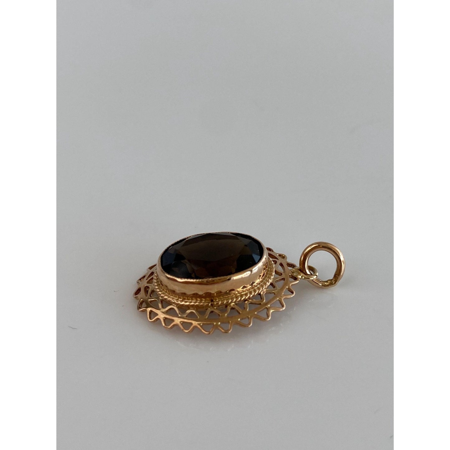 Vintage Solid 14k Yellow Gold Smokey Quartz Charm