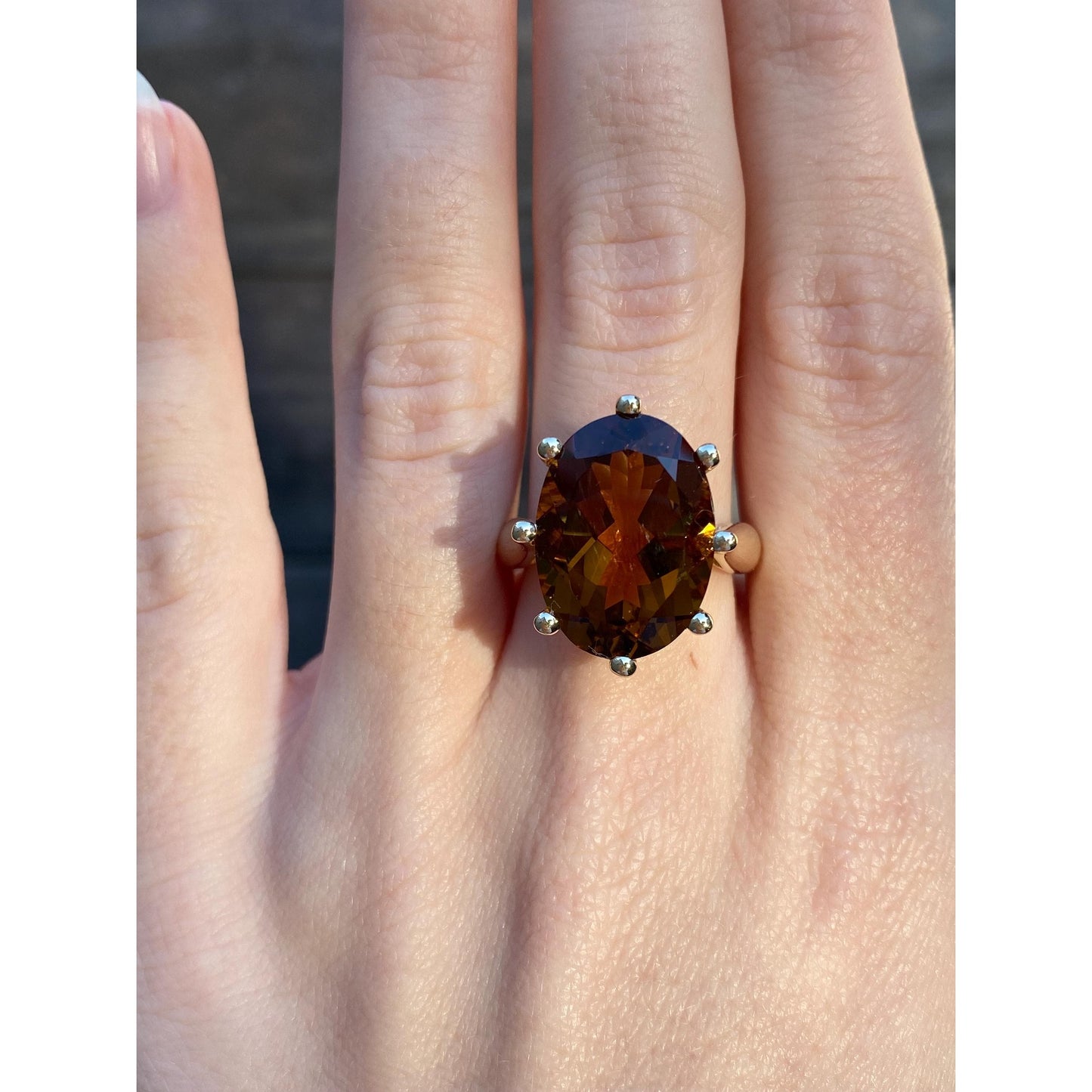 Vintage Solid 14k Yellow Gold Large Citrine Ring - Size 7