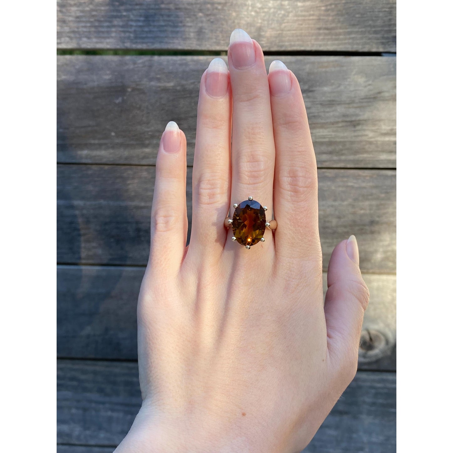 Vintage Solid 14k Yellow Gold Large Citrine Ring - Size 7
