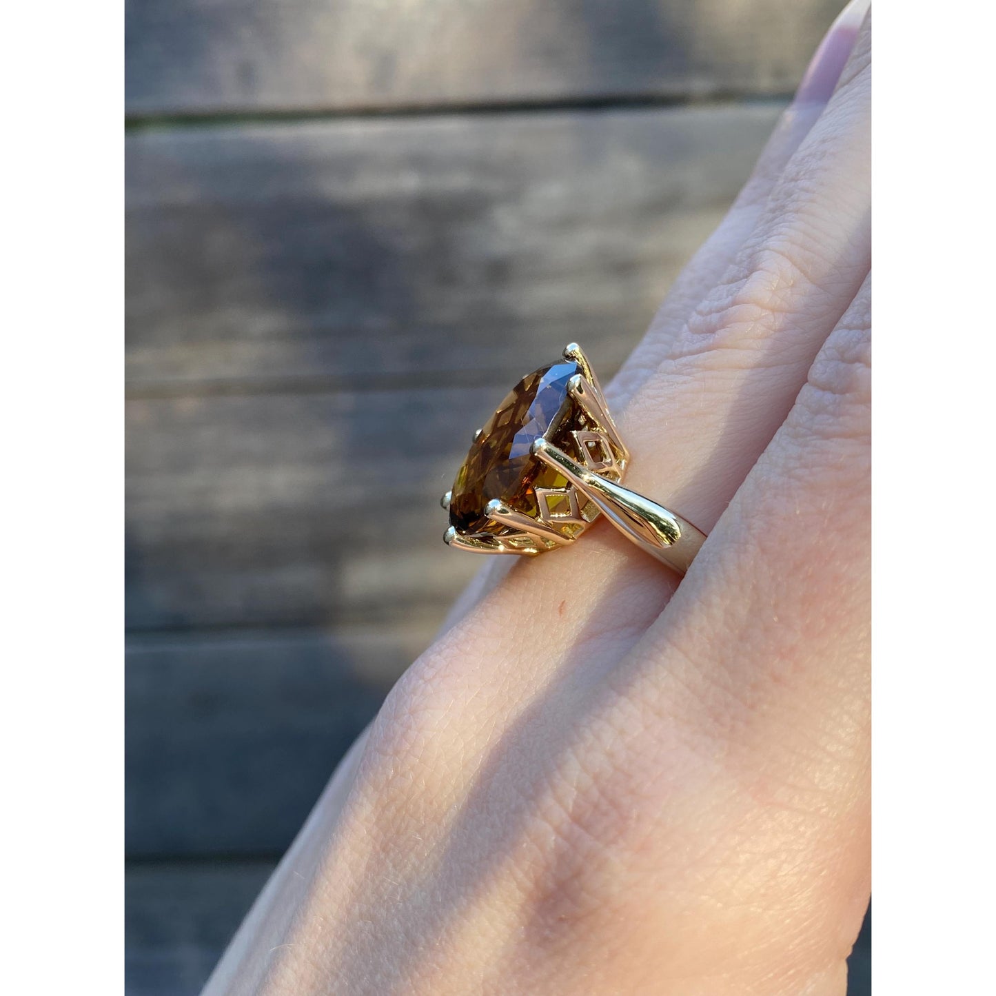 Vintage Solid 14k Yellow Gold Large Citrine Ring - Size 7