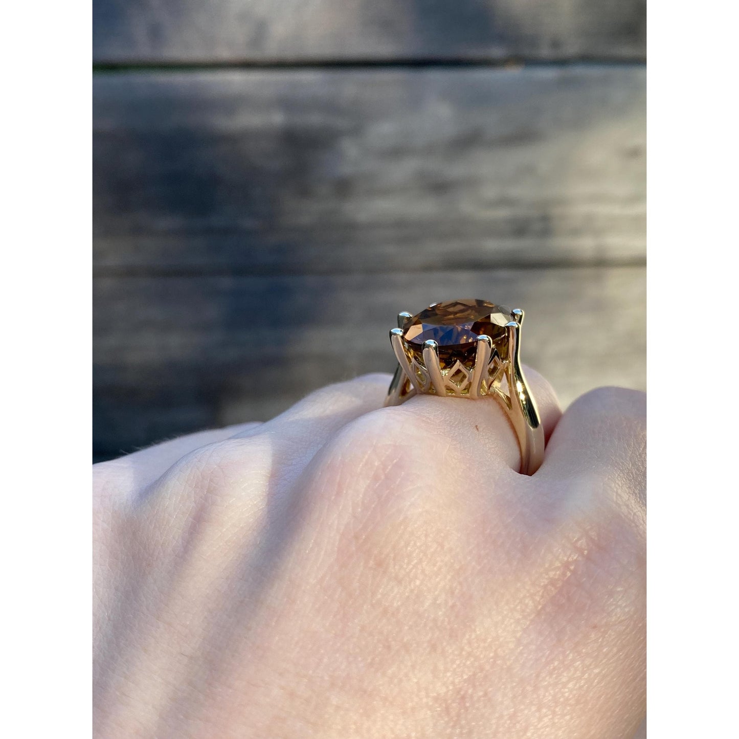 Vintage Solid 14k Yellow Gold Large Citrine Ring - Size 7