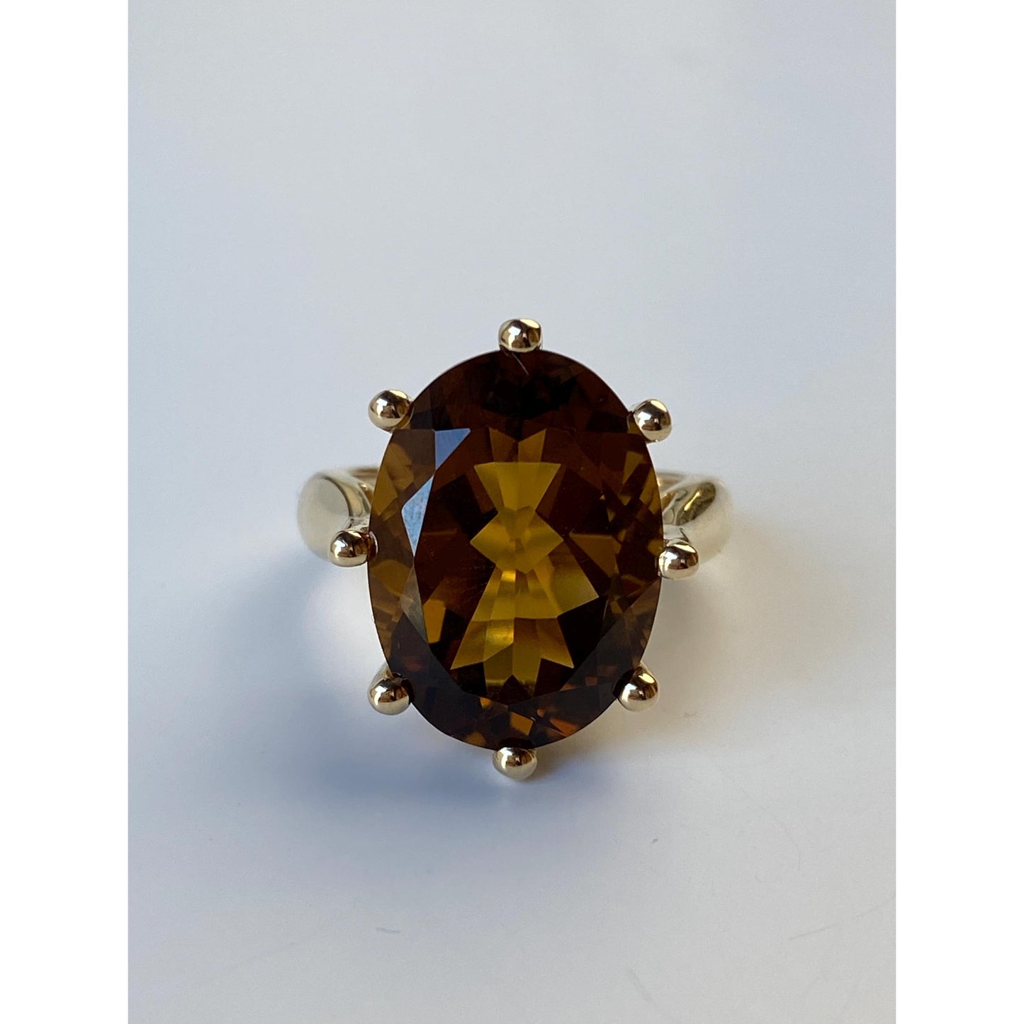 Vintage Solid 14k Yellow Gold Large Citrine Ring - Size 7