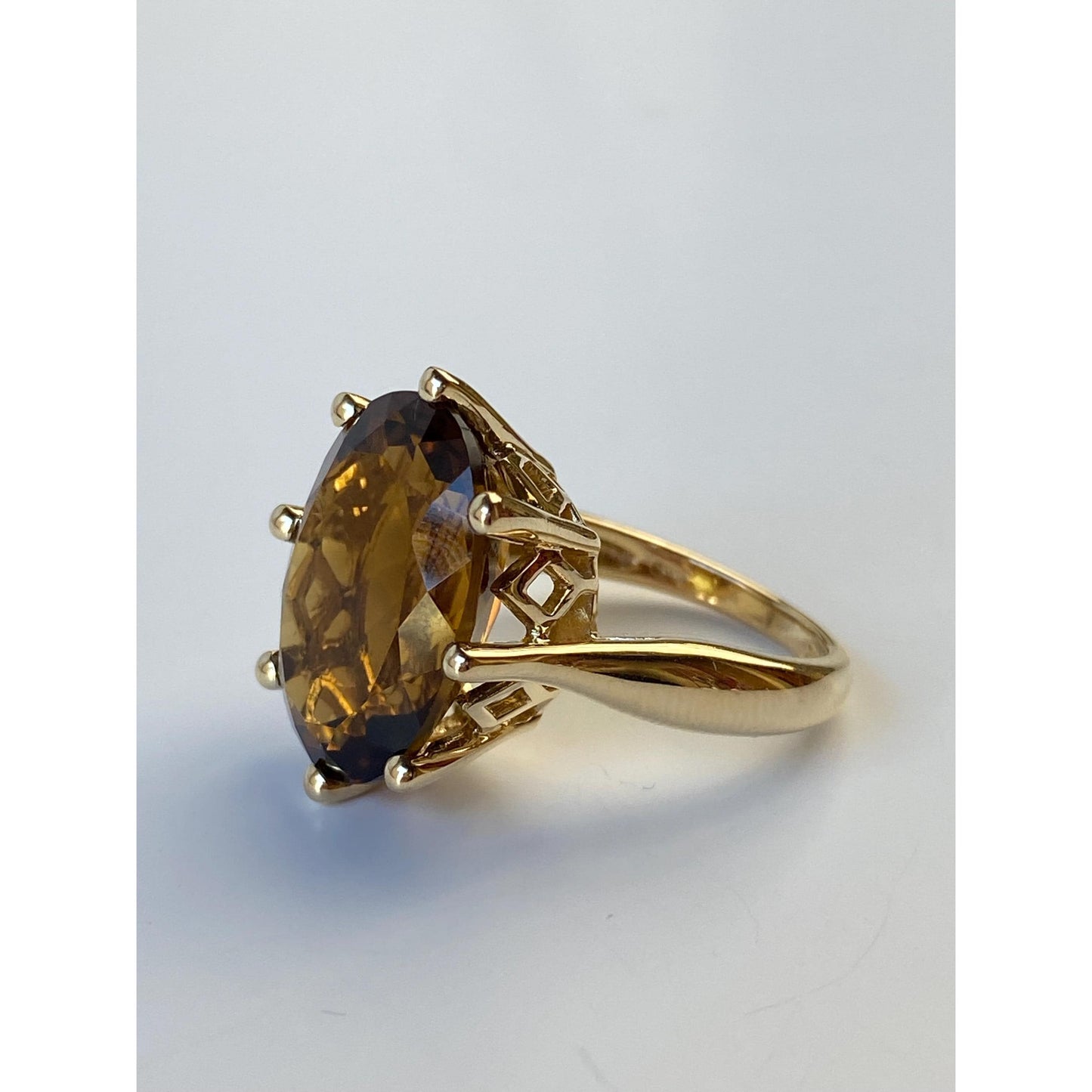 Vintage Solid 14k Yellow Gold Large Citrine Ring - Size 7