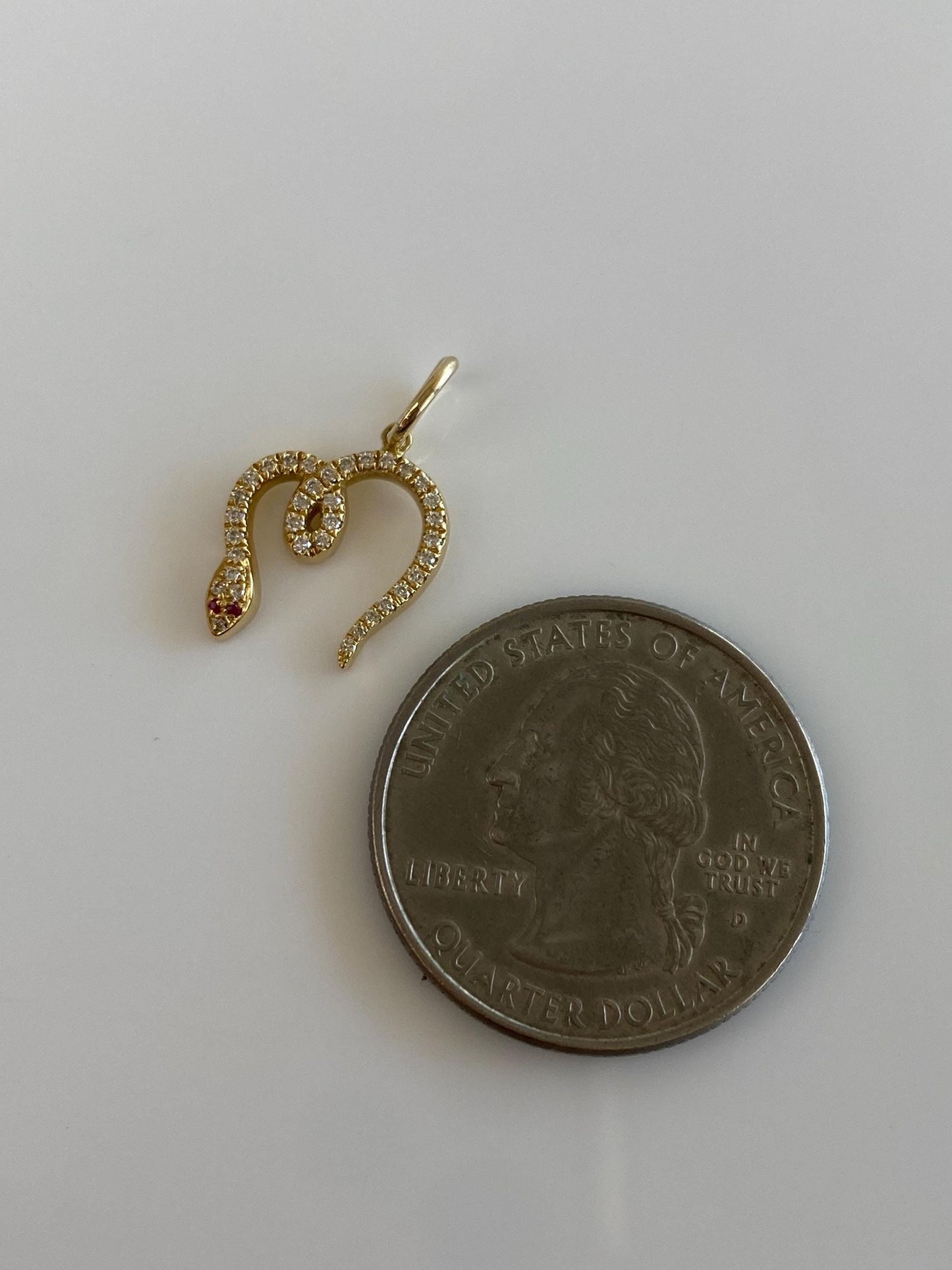 Solid 18k Yellow Gold Diamond Pink Sapphire Eyes Snake Charm