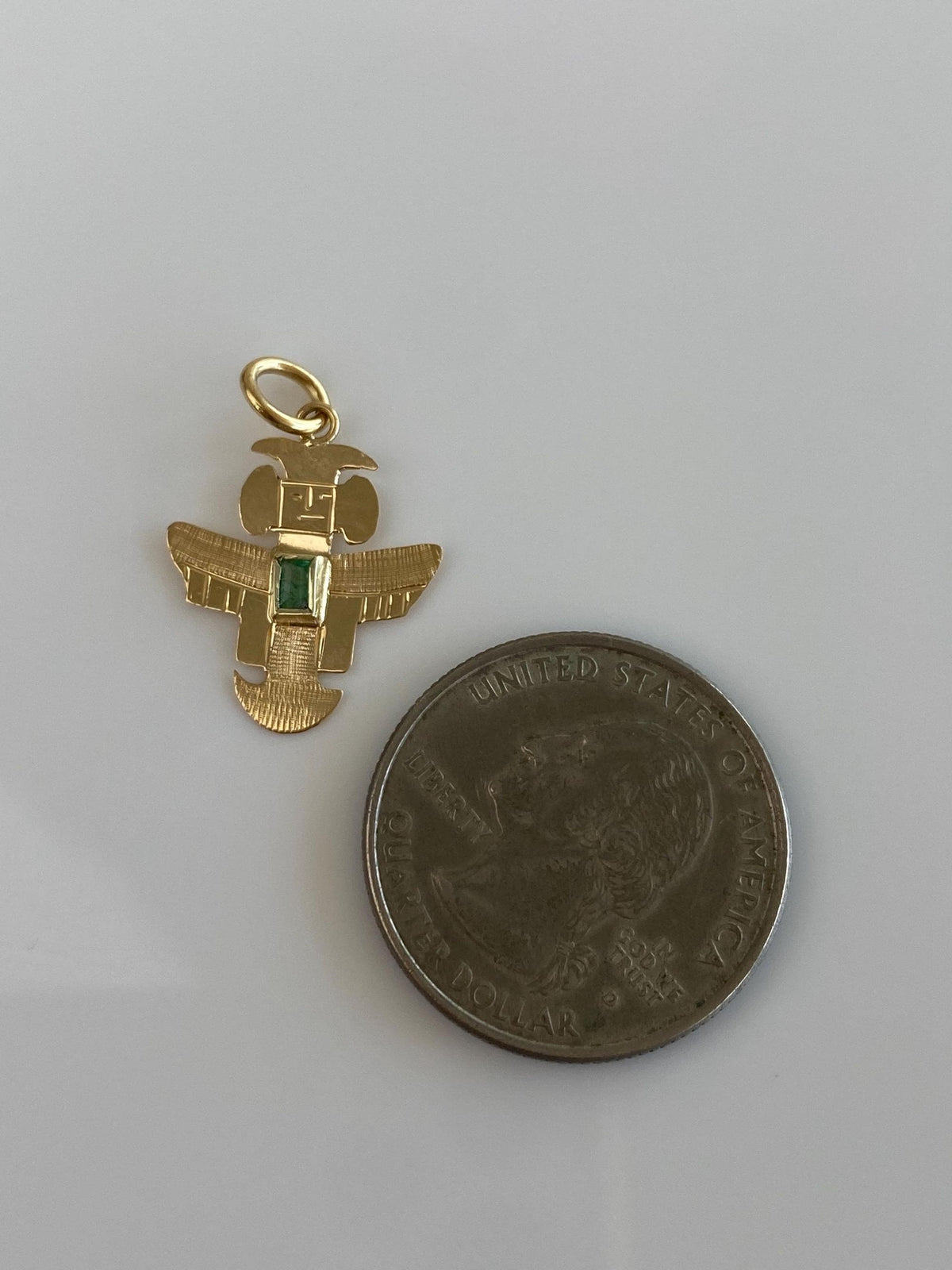 Vintage Solid 18k Yellow Gold Emerald Inca Charm