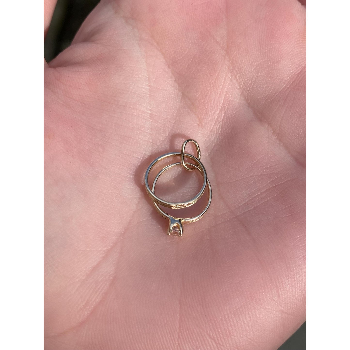 Vintage Solid 14k Yellow Gold Clear Quartz Wedding Ring Set Charm