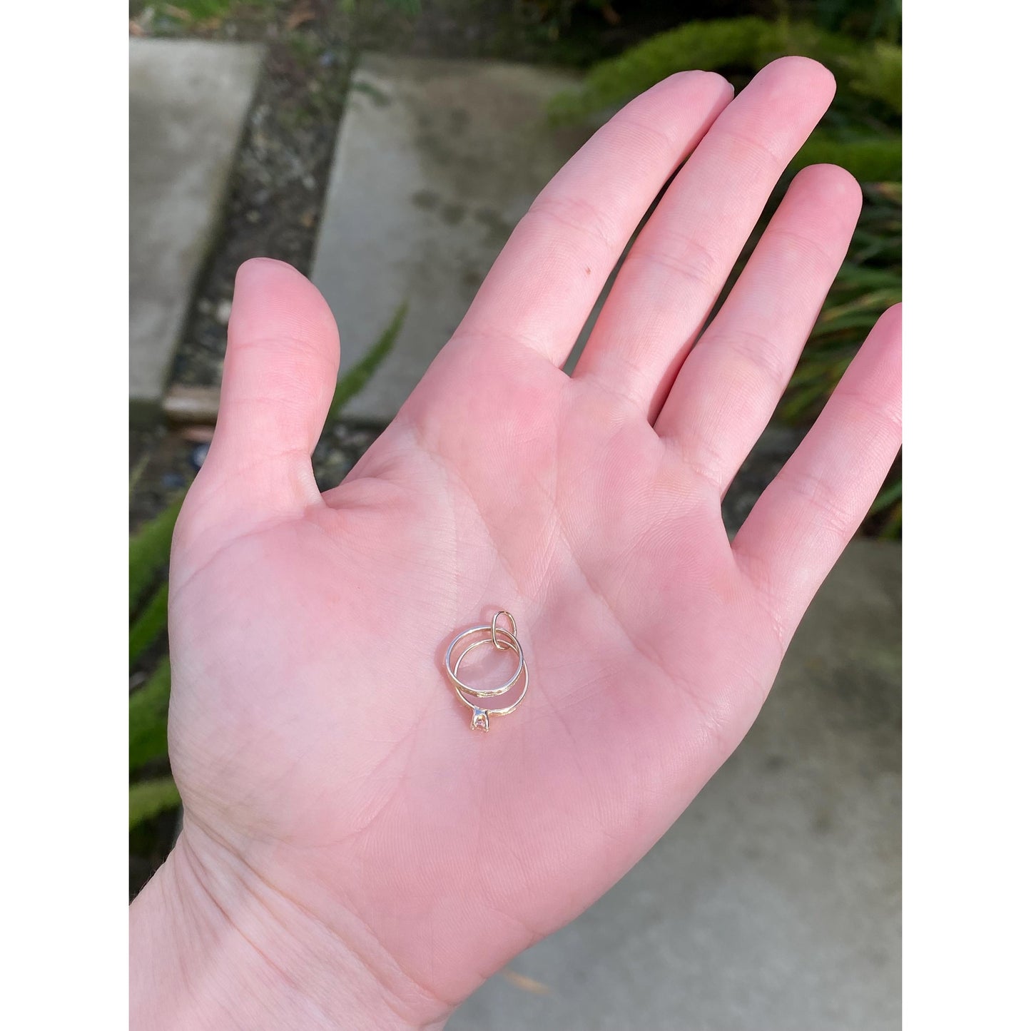 Vintage Solid 14k Yellow Gold Clear Quartz Wedding Ring Set Charm