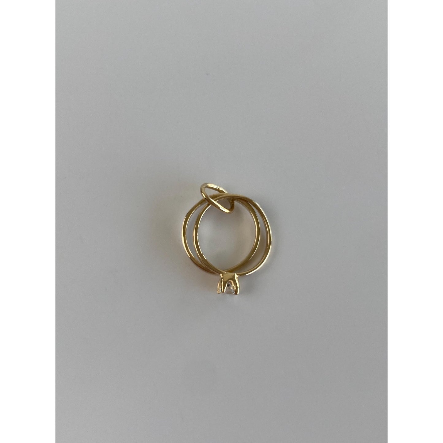 Vintage Solid 14k Yellow Gold Clear Quartz Wedding Ring Set Charm