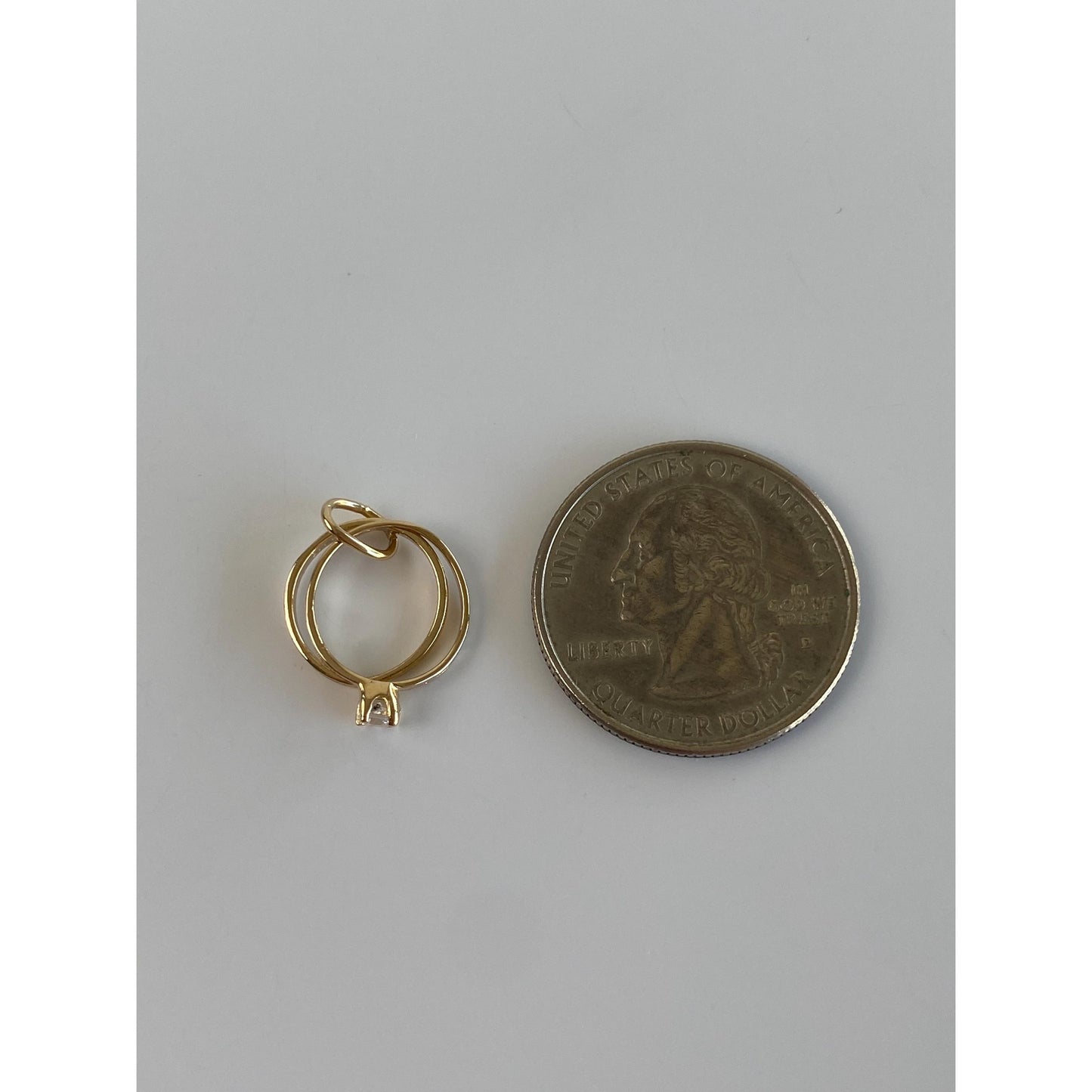 Vintage Solid 14k Yellow Gold Clear Quartz Wedding Ring Set Charm