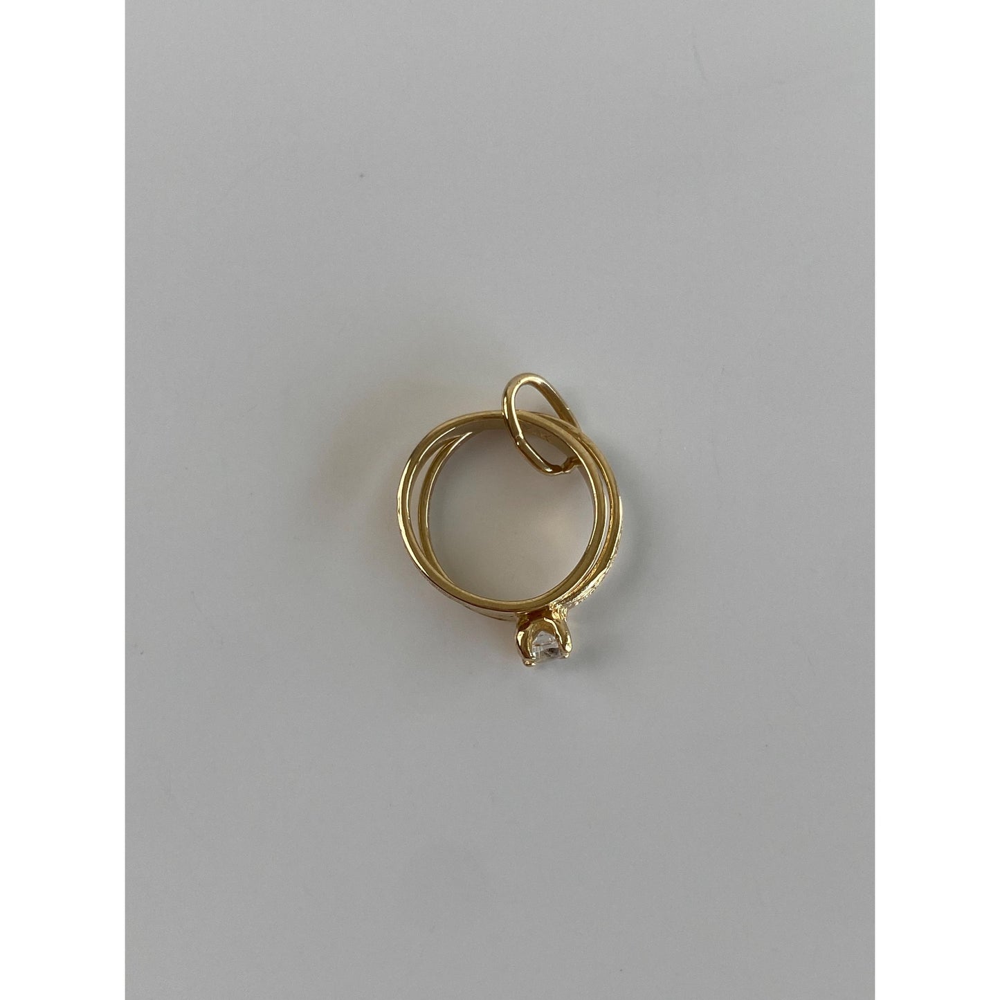 Vintage Solid 14k Yellow Gold Clear Quartz Wedding Ring Set Charm