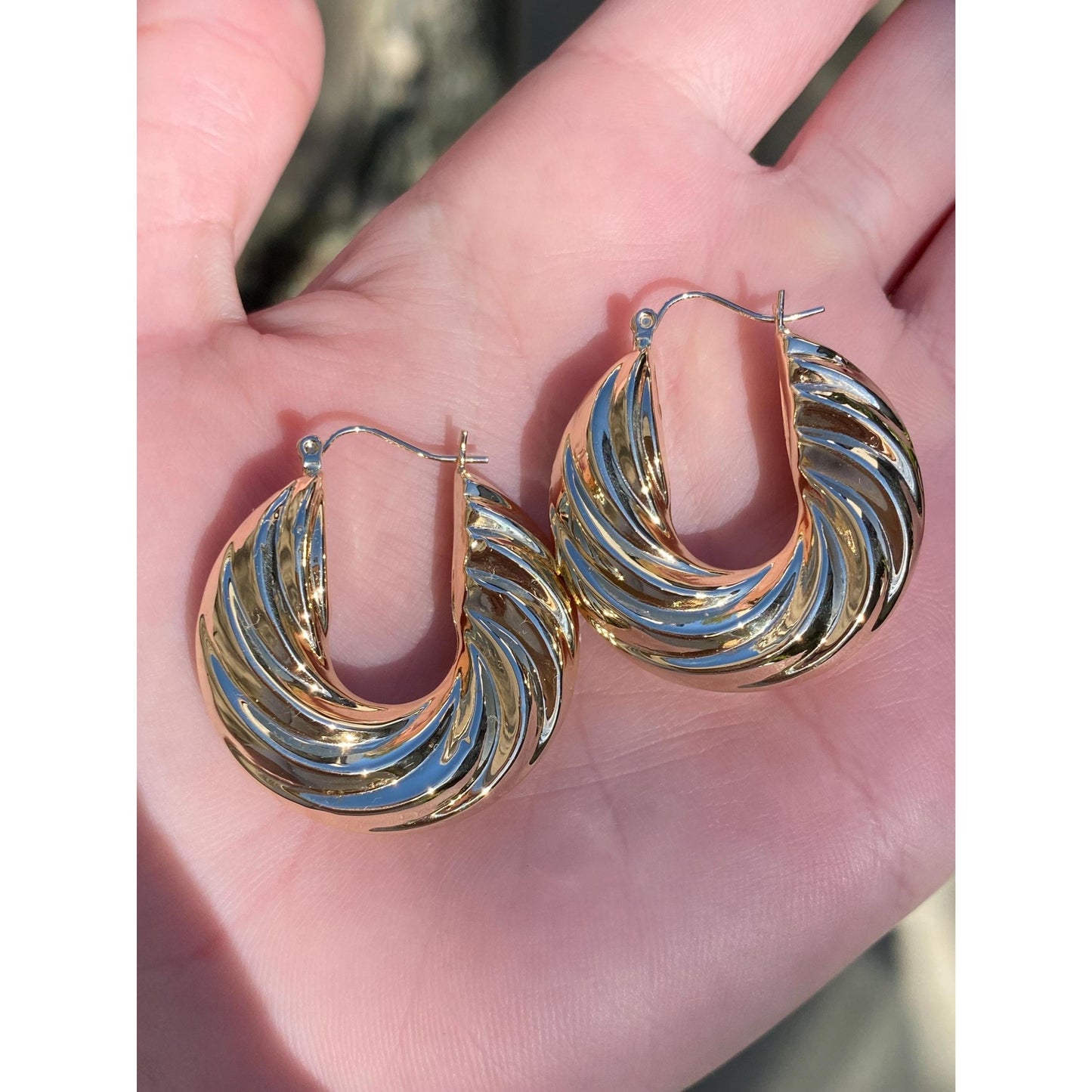 Vintage 14k Yellow Gold Chunky Twist Hoop Earrings