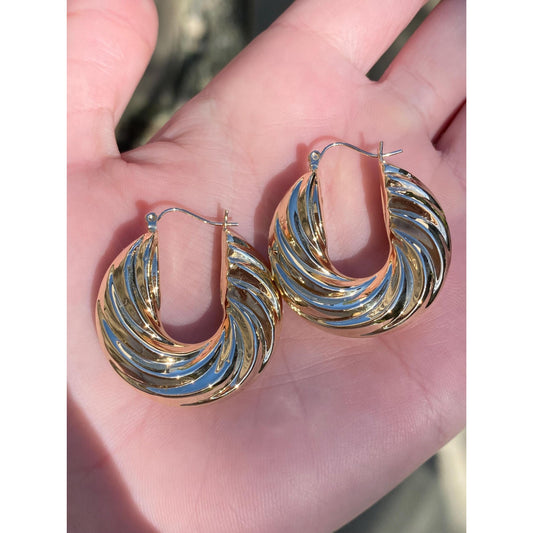 Vintage 14k Yellow Gold Chunky Twist Hoop Earrings