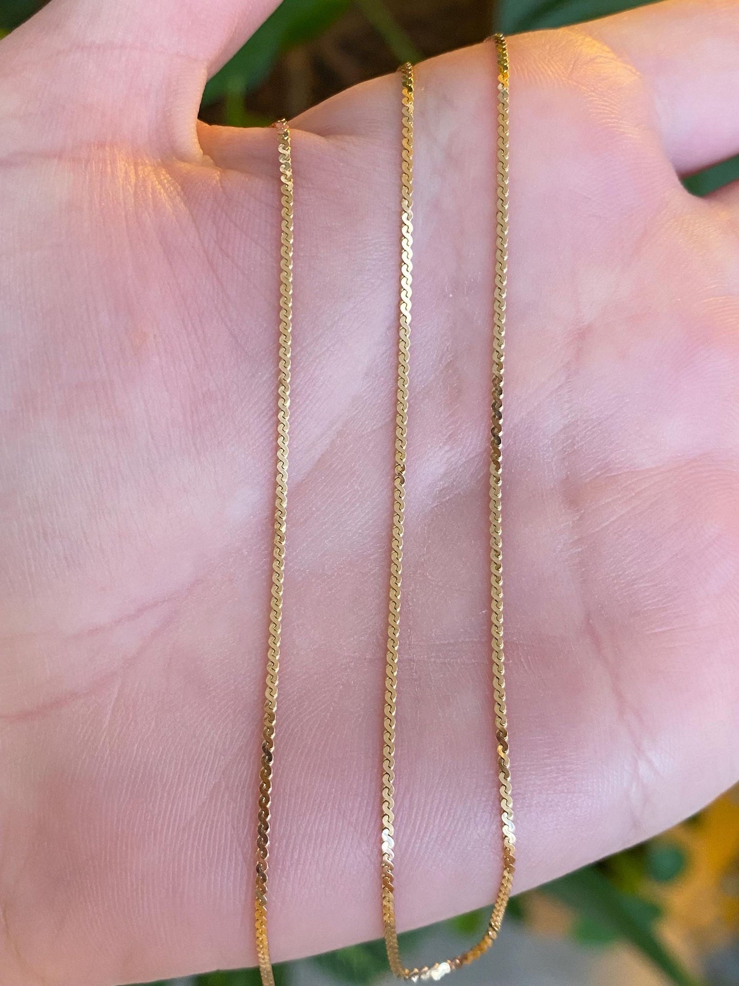 Vintage Solid 14k Yellow Gold Serpentine Chain Necklace - 16.25 inches
