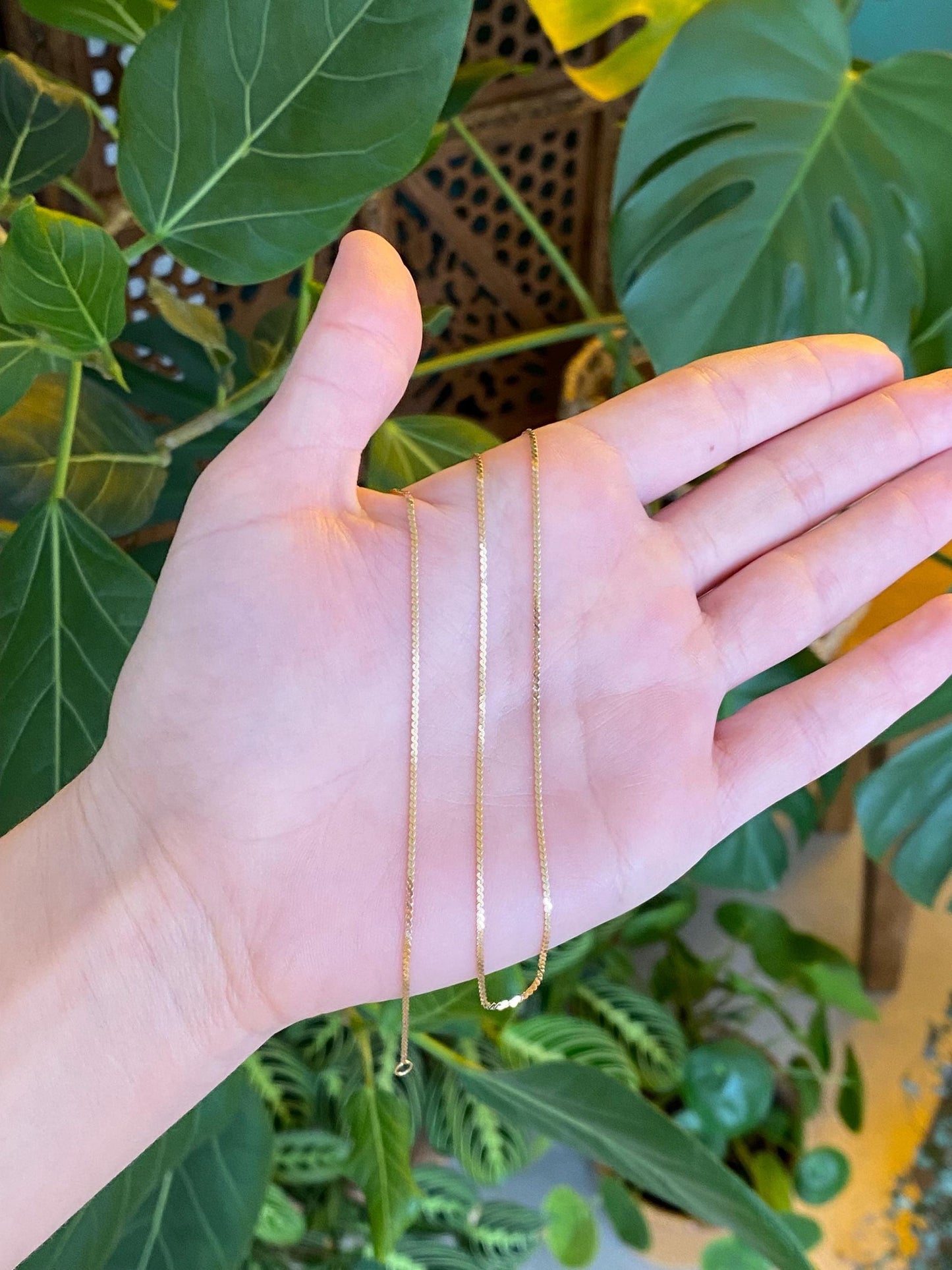 Vintage Solid 14k Yellow Gold Serpentine Chain Necklace - 16.25 inches
