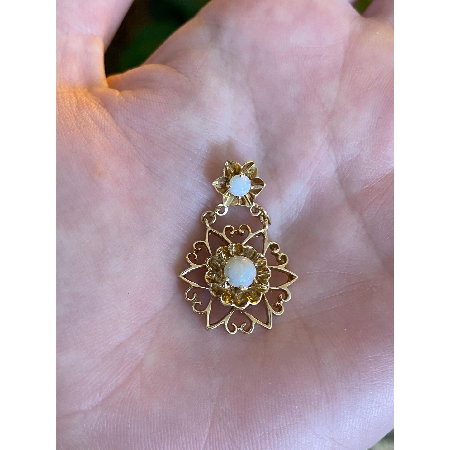 Vintage Solid 10k Yellow Gold Opal Flower Dangle Slide Charm