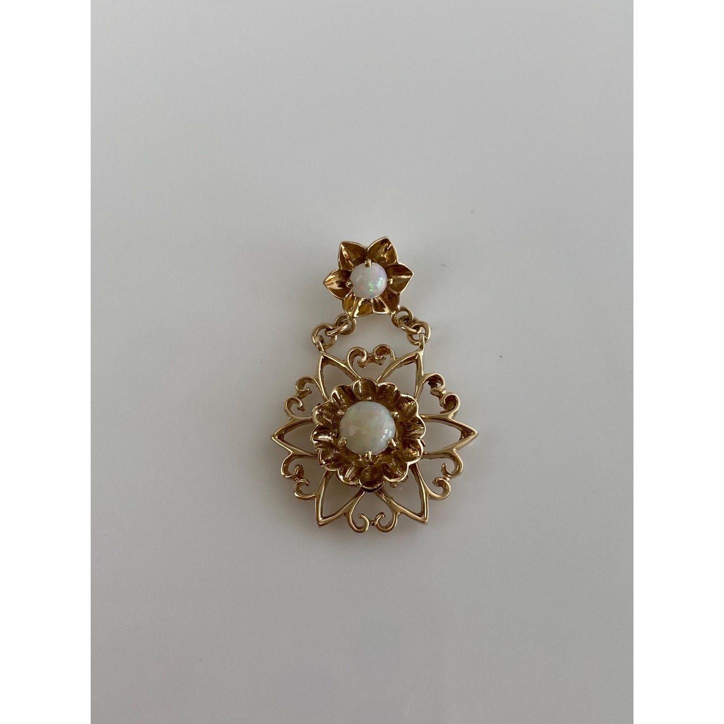 Vintage Solid 10k Yellow Gold Opal Flower Dangle Slide Charm