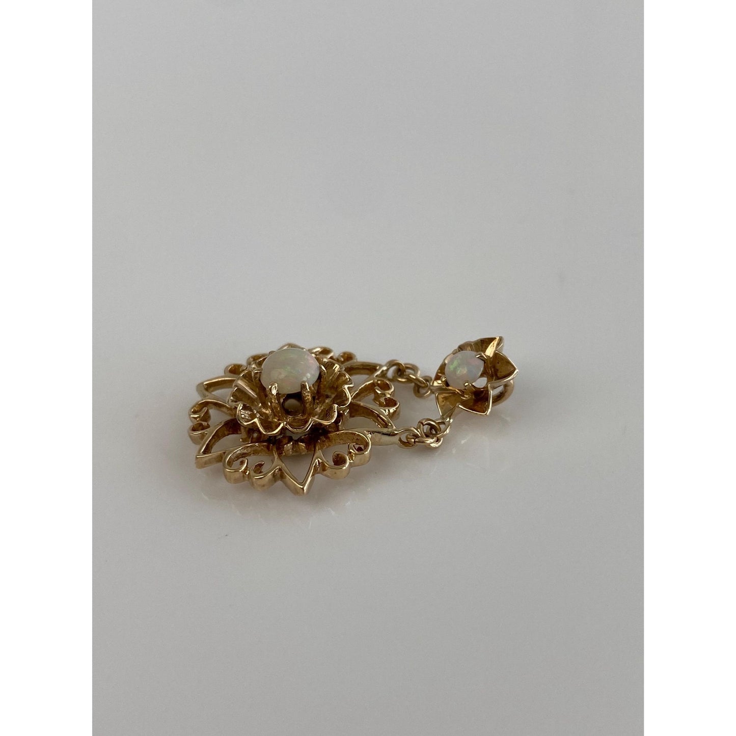 Vintage Solid 10k Yellow Gold Opal Flower Dangle Slide Charm