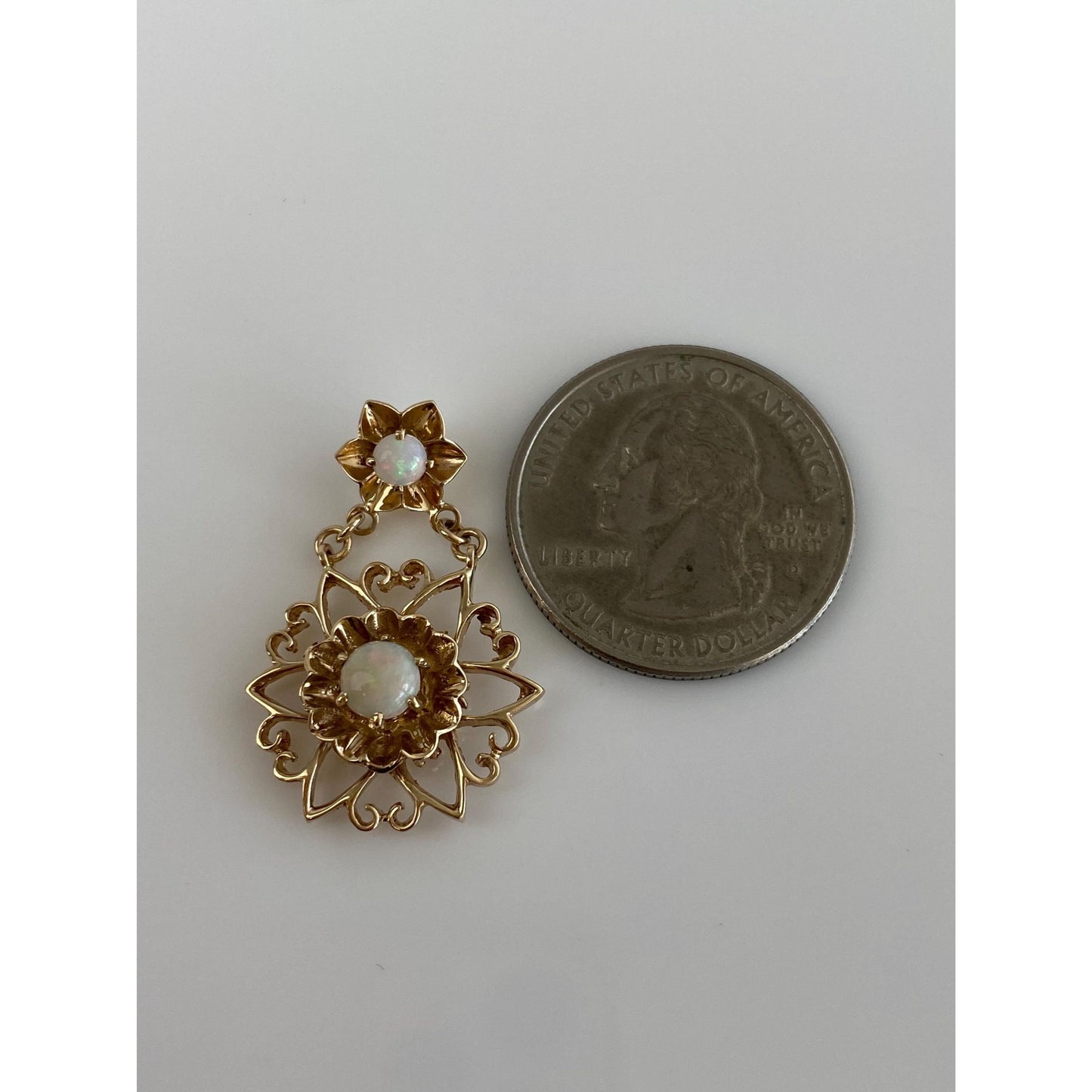 Vintage Solid 10k Yellow Gold Opal Flower Dangle Slide Charm