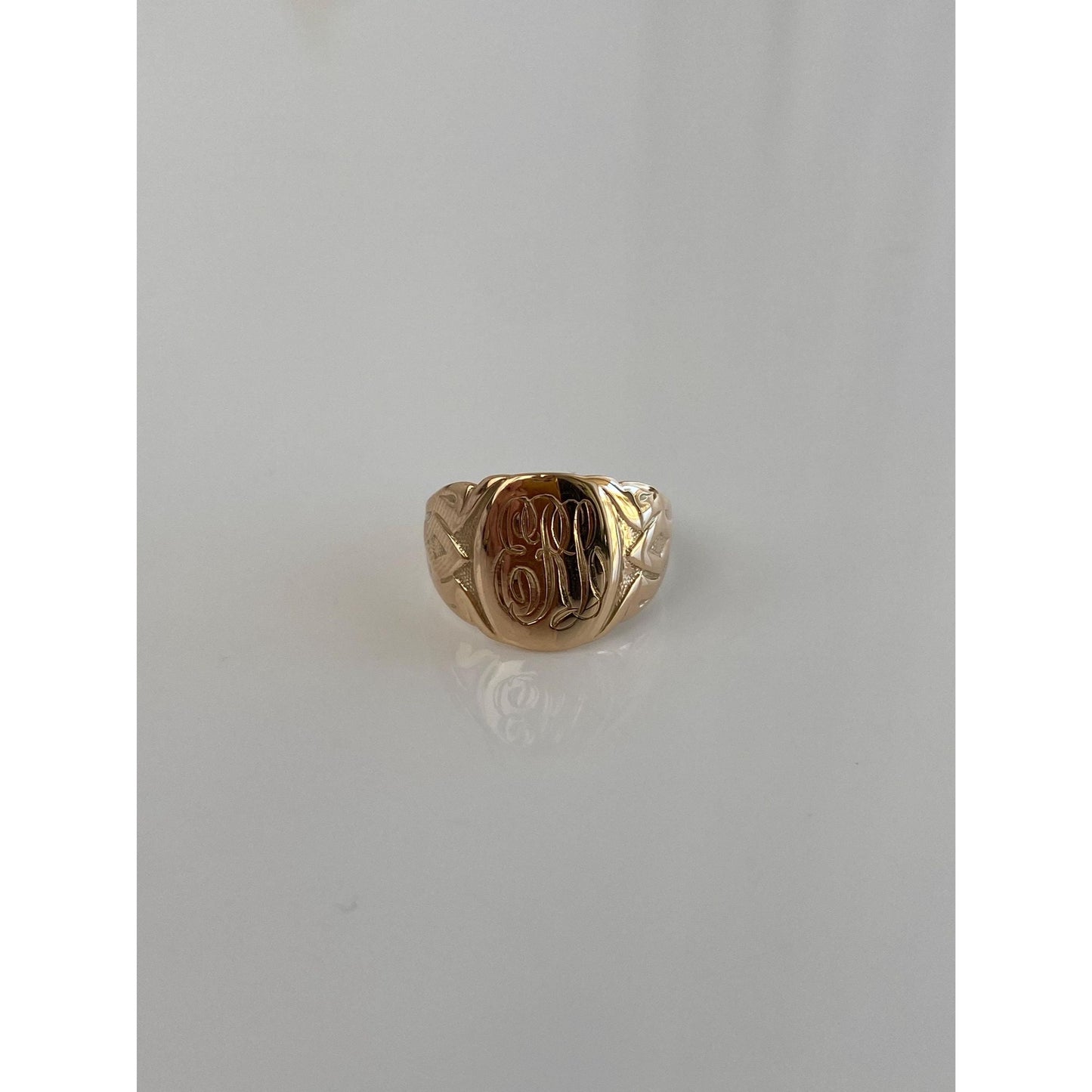 Vintage Solid 10k Yellow Gold Monogram Design Ring Band - Size 3.25