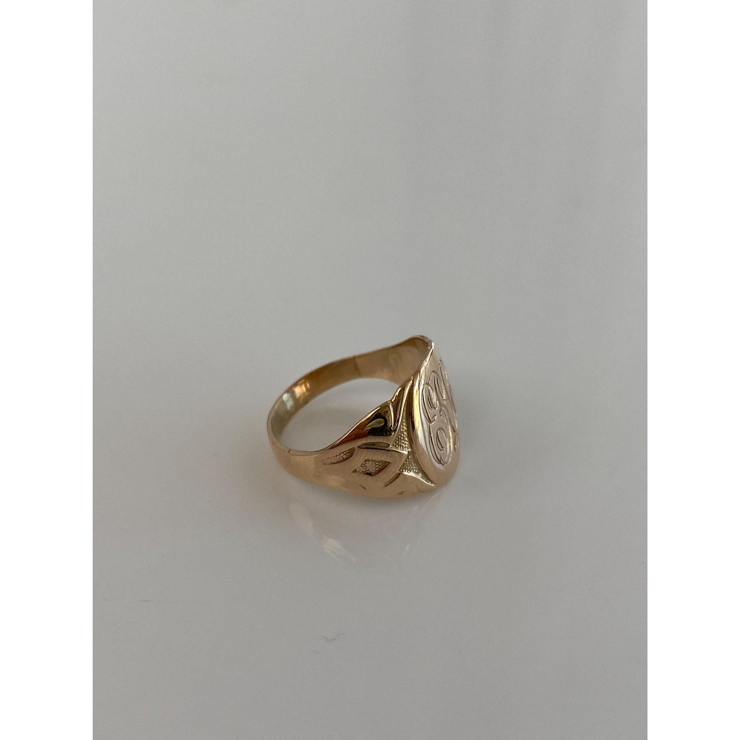 Vintage Solid 10k Yellow Gold Monogram Design Ring Band - Size 3.25