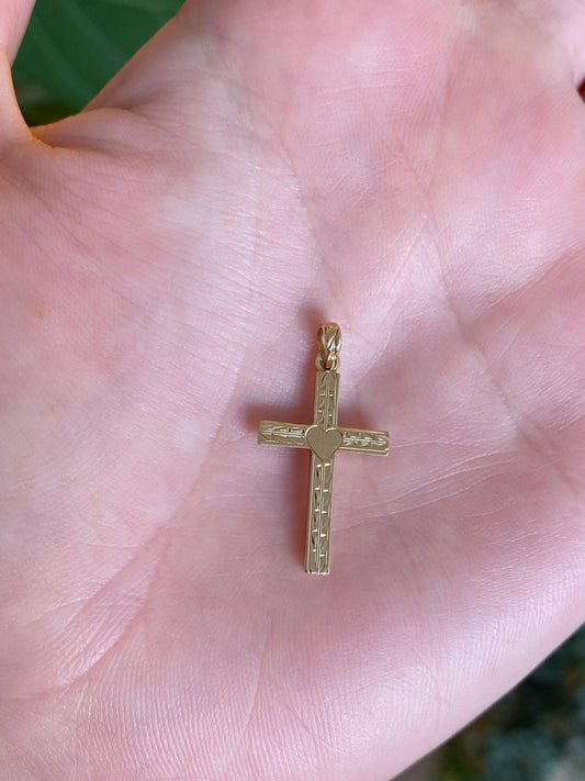 Vintage 14k Yellow Gold Engraved Cross Charm