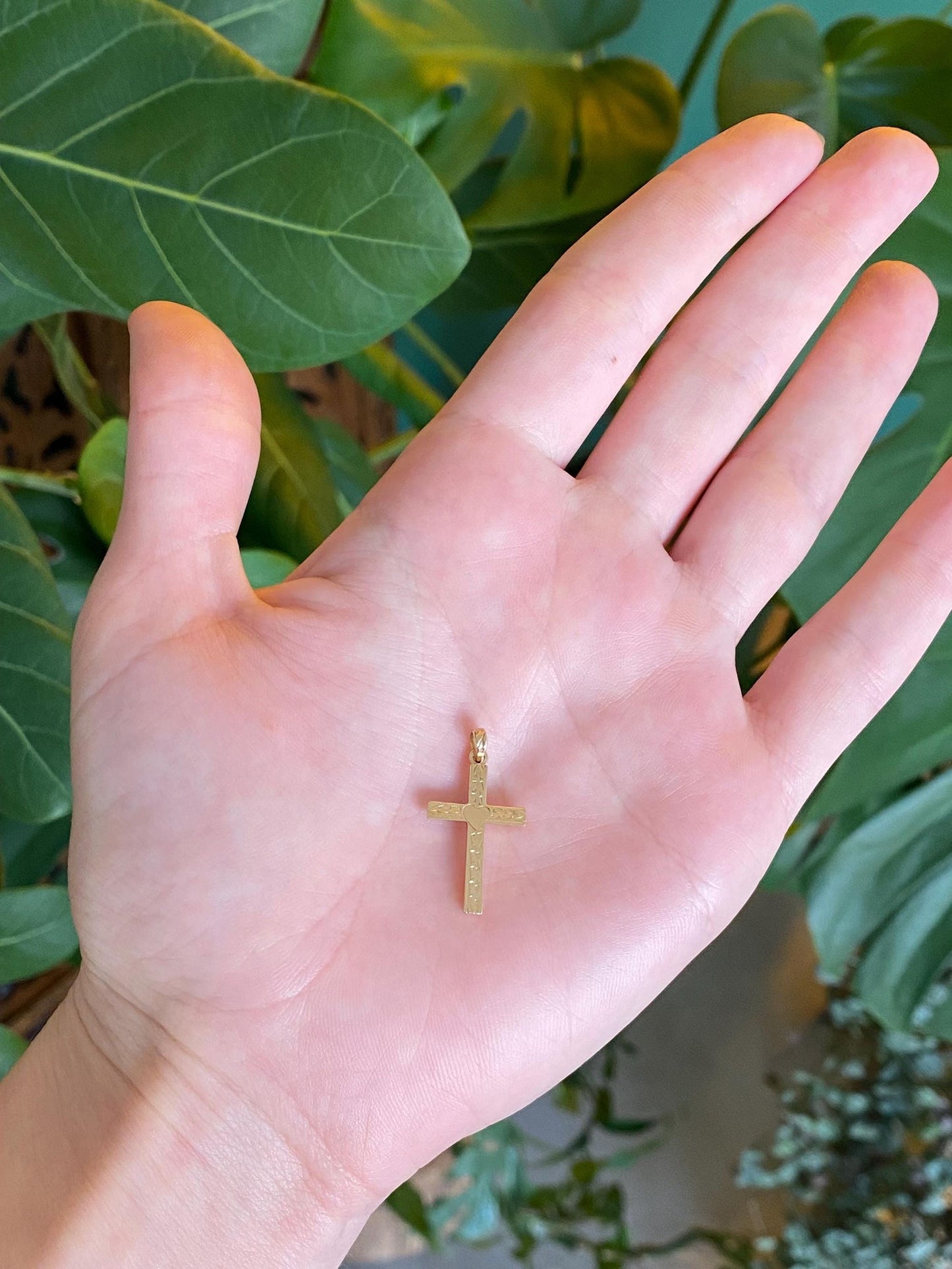 Vintage 14k Yellow Gold Engraved Cross Charm
