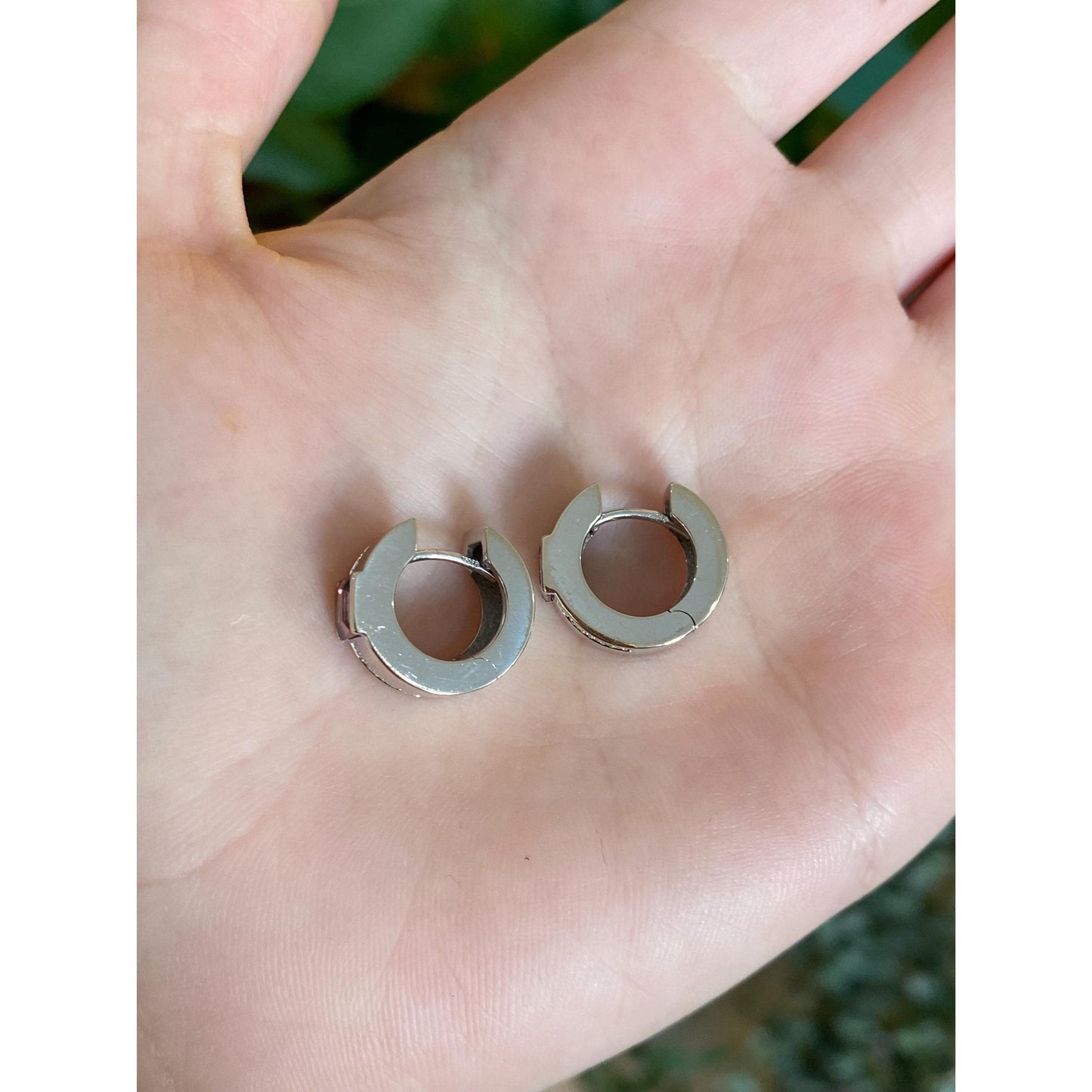 Vintage Solid 18k White Gold Diamond Pink Tourmaline Hoop Earrings